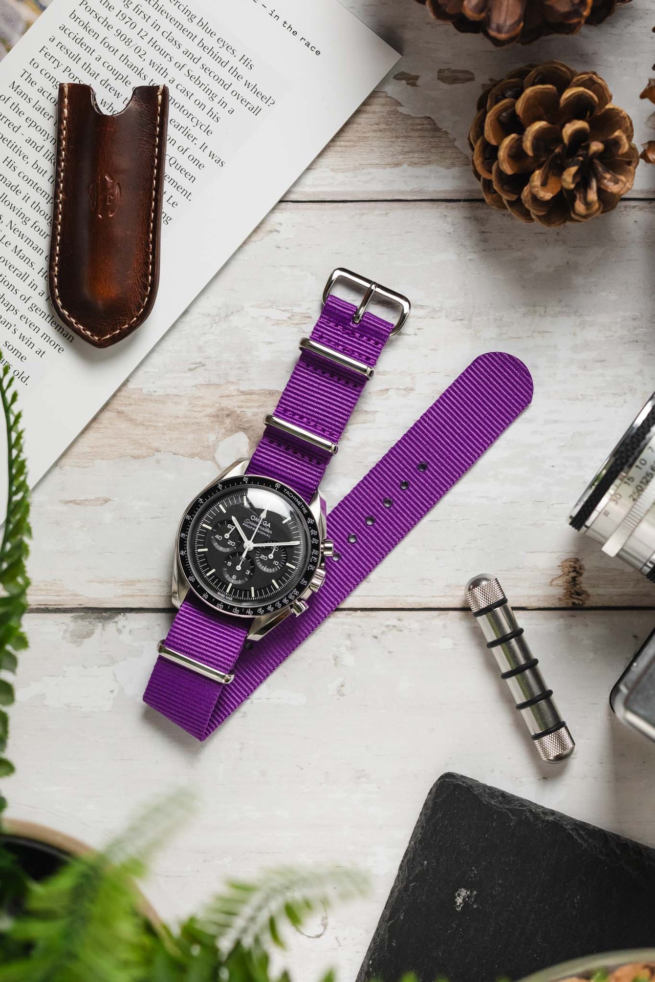 Nylon Watch Strap in PURPLE with Polished Buckle and Keepers