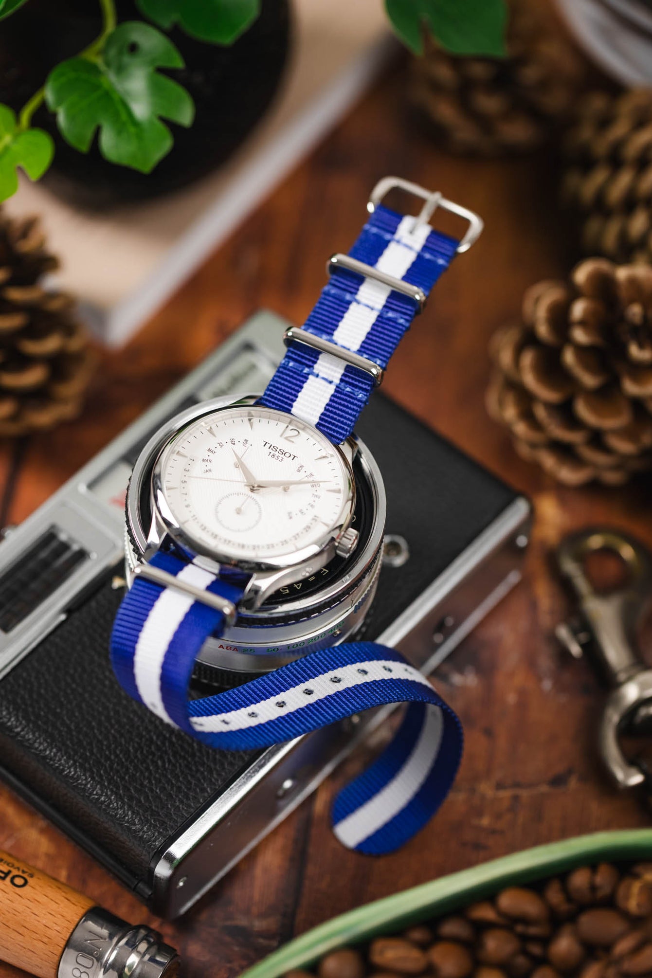 Nylon Watch Strap in ROYAL BLUE with WHITE Stripe