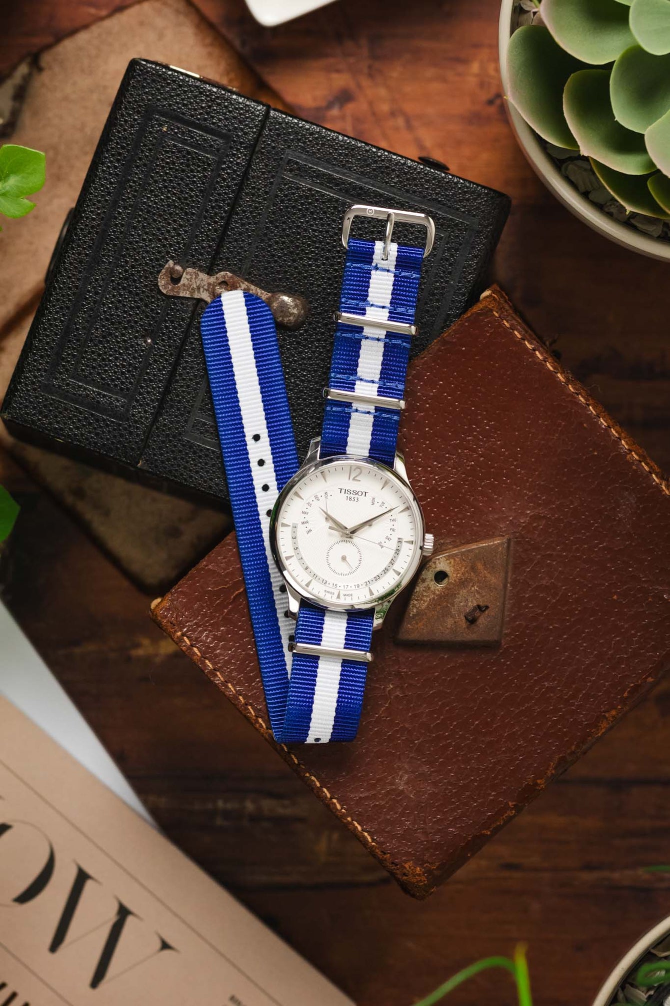 Nylon Watch Strap in ROYAL BLUE with WHITE Stripe