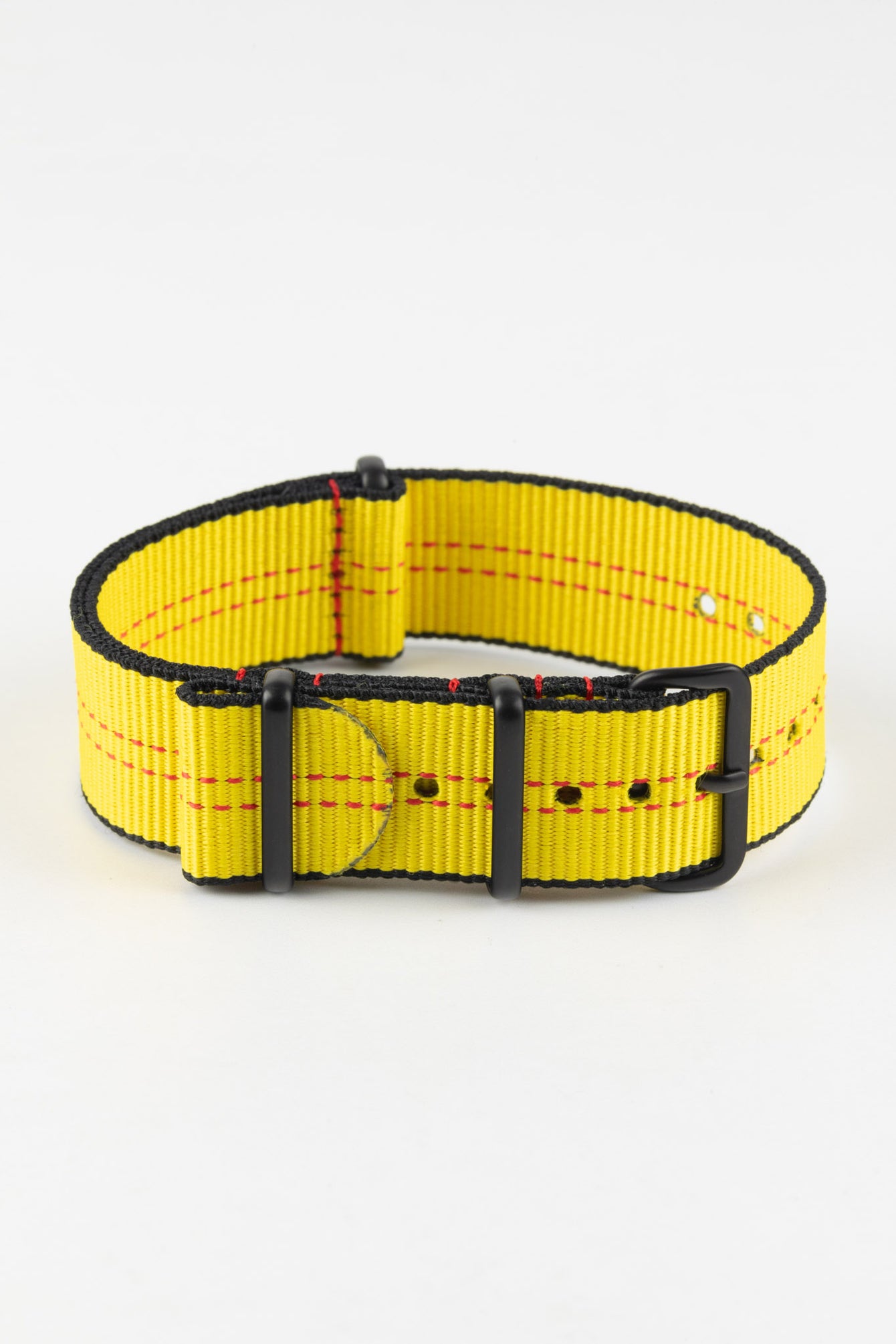 Nylon Centre-Stitch Strap in YELLOW with Red Stitch and PVD Buckle & Keepers