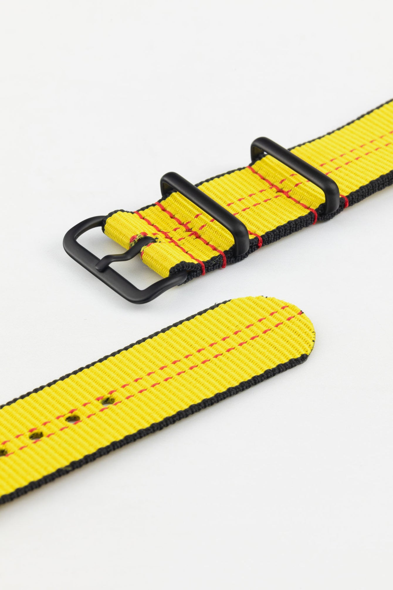 Nylon Centre-Stitch Strap in YELLOW with Red Stitch and PVD Buckle & Keepers