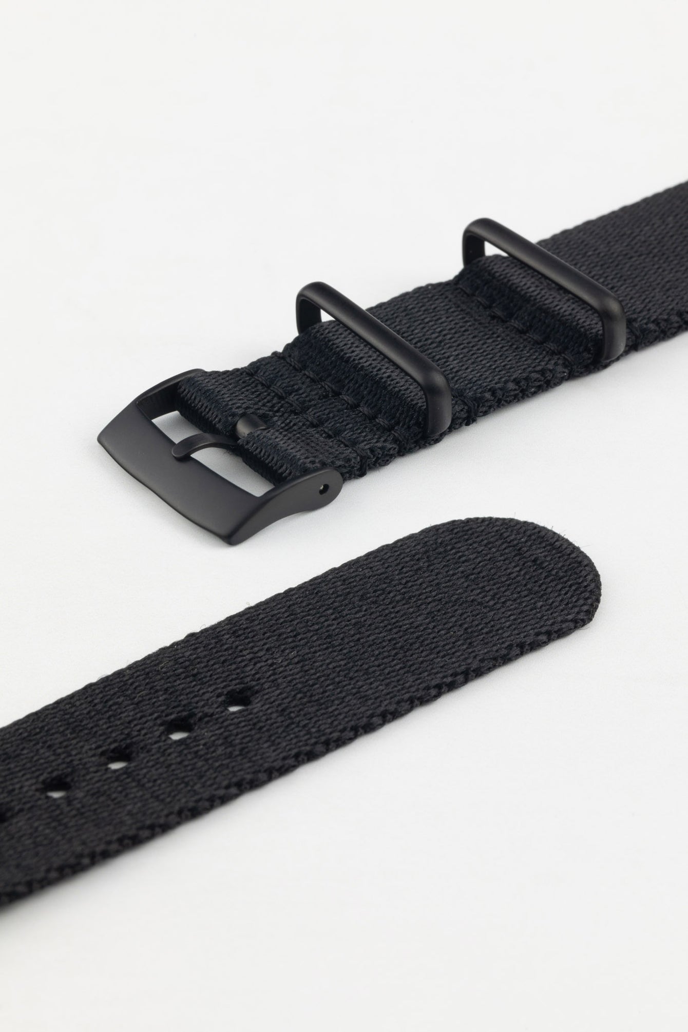 Premium Nylon Watch Strap in SOLID BLACK with Black PVD Hardware