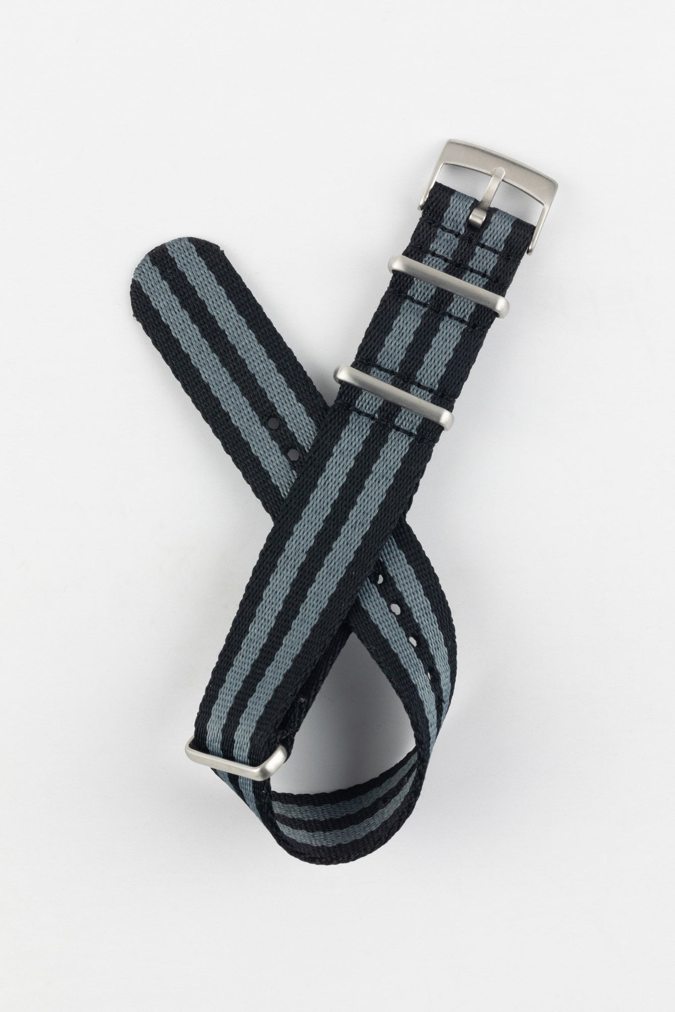 Premium Nylon Watch Strap in BLACK & GREY with Brushed Hardware