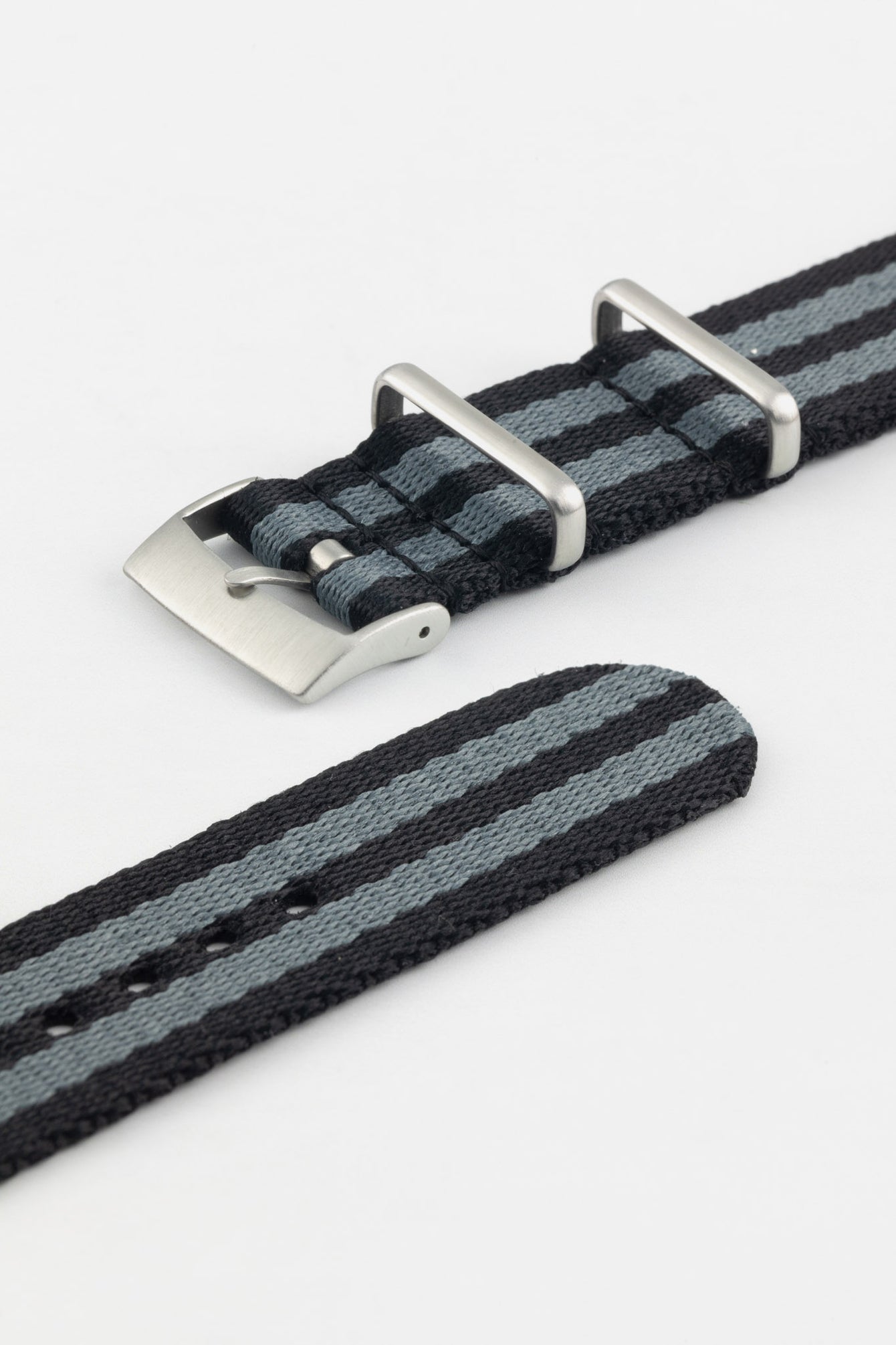 Premium Nylon Watch Strap in BLACK & GREY with Brushed Hardware