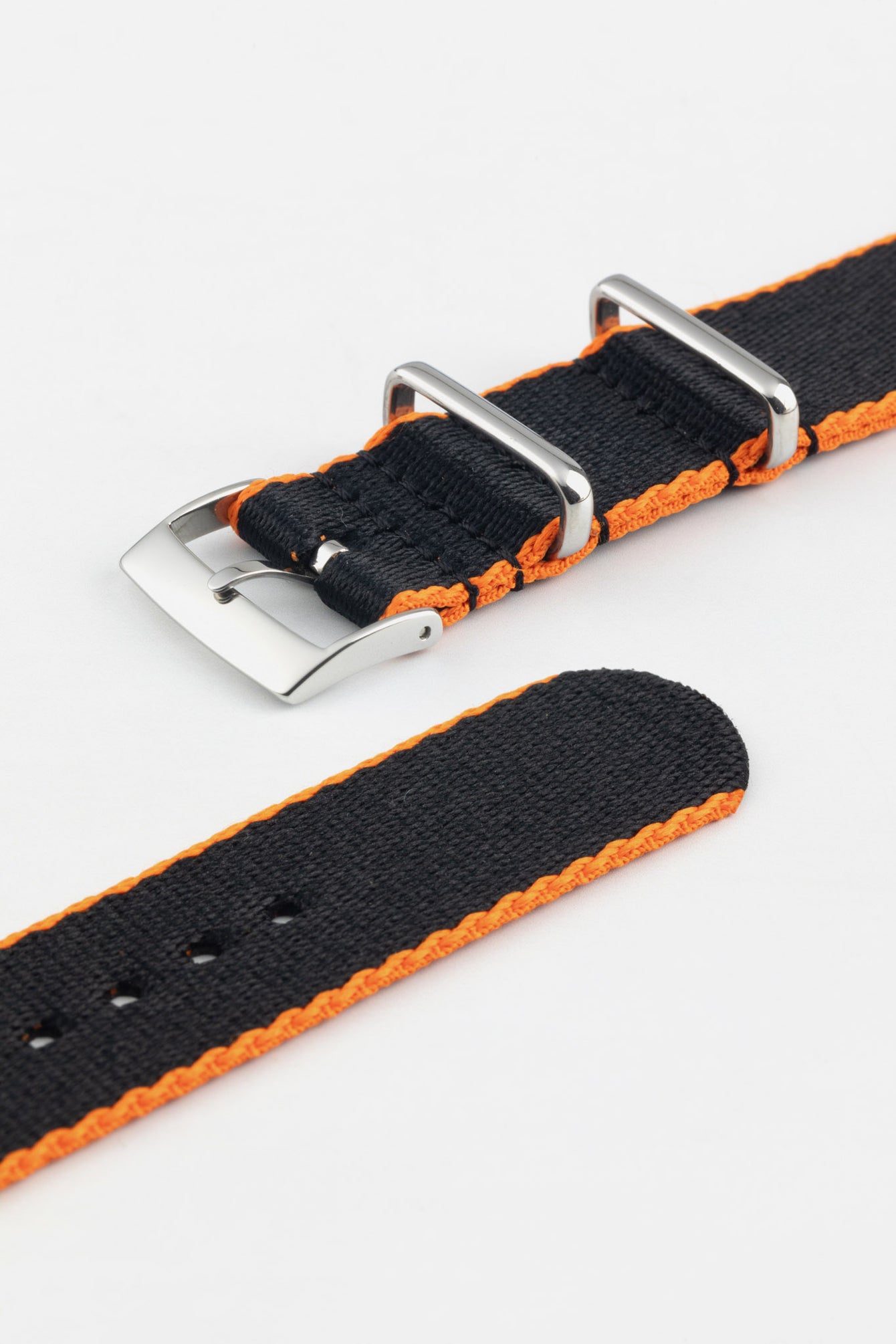 Premium Nylon Watch Strap in Black with Orange Edges