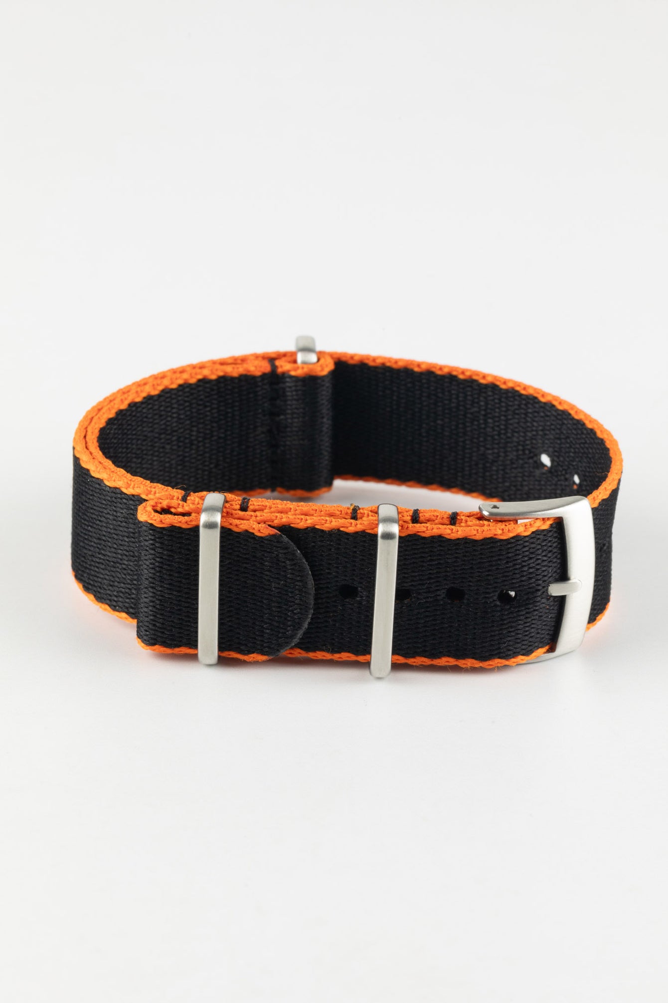 Premium Nylon Watch Strap in Black with Orange Edges