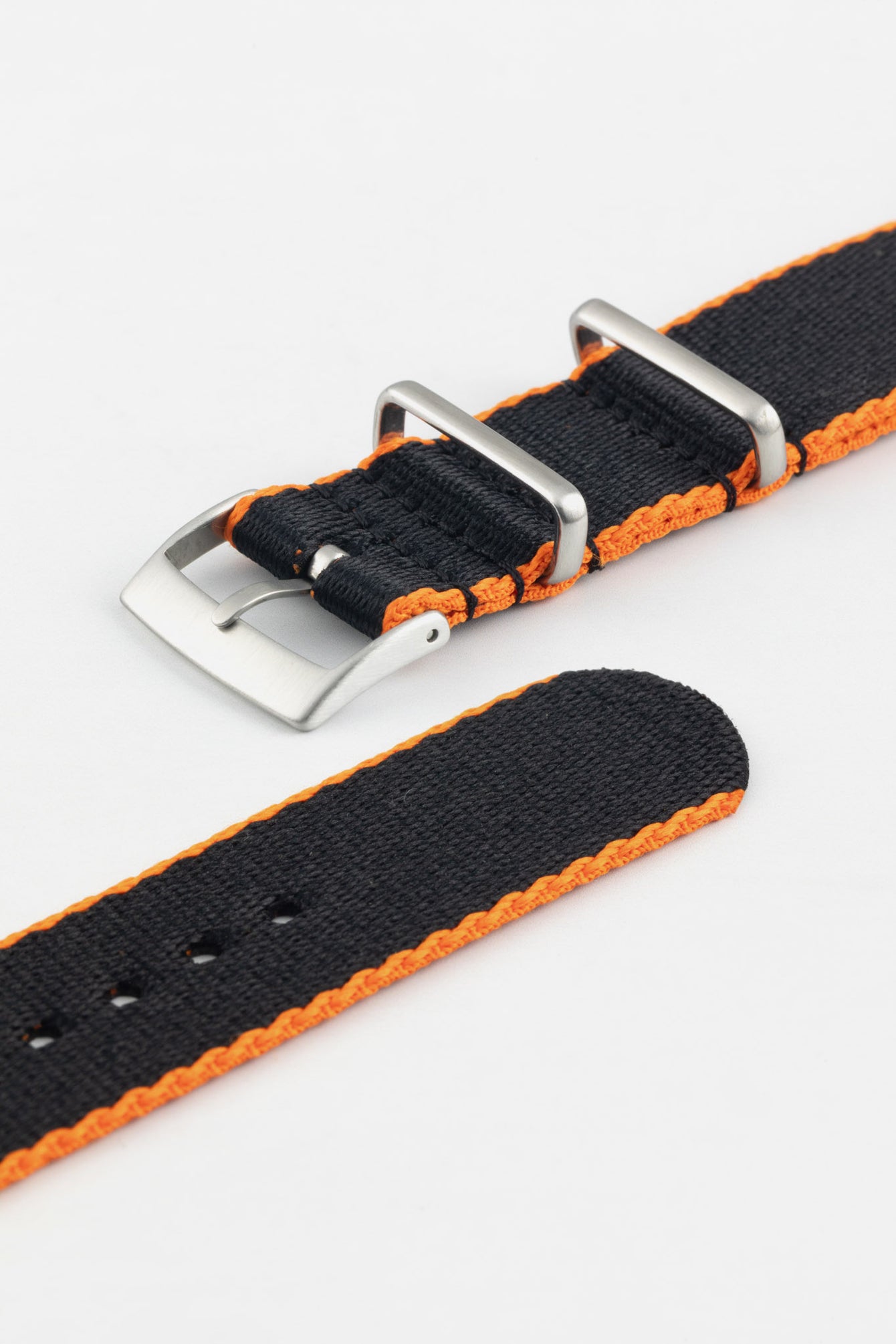 Premium Nylon Watch Strap in Black with Orange Edges