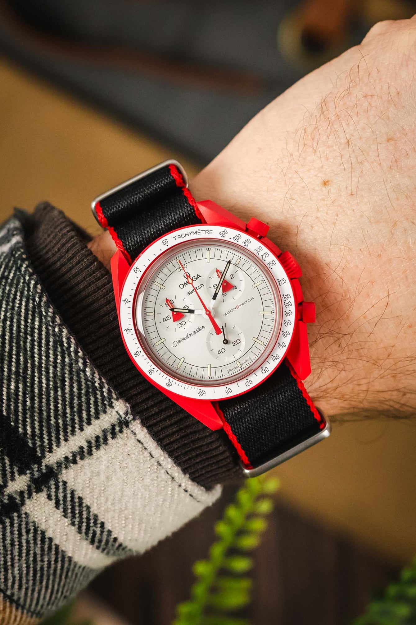 Premium Nylon Watch Strap in Black with Red Edges