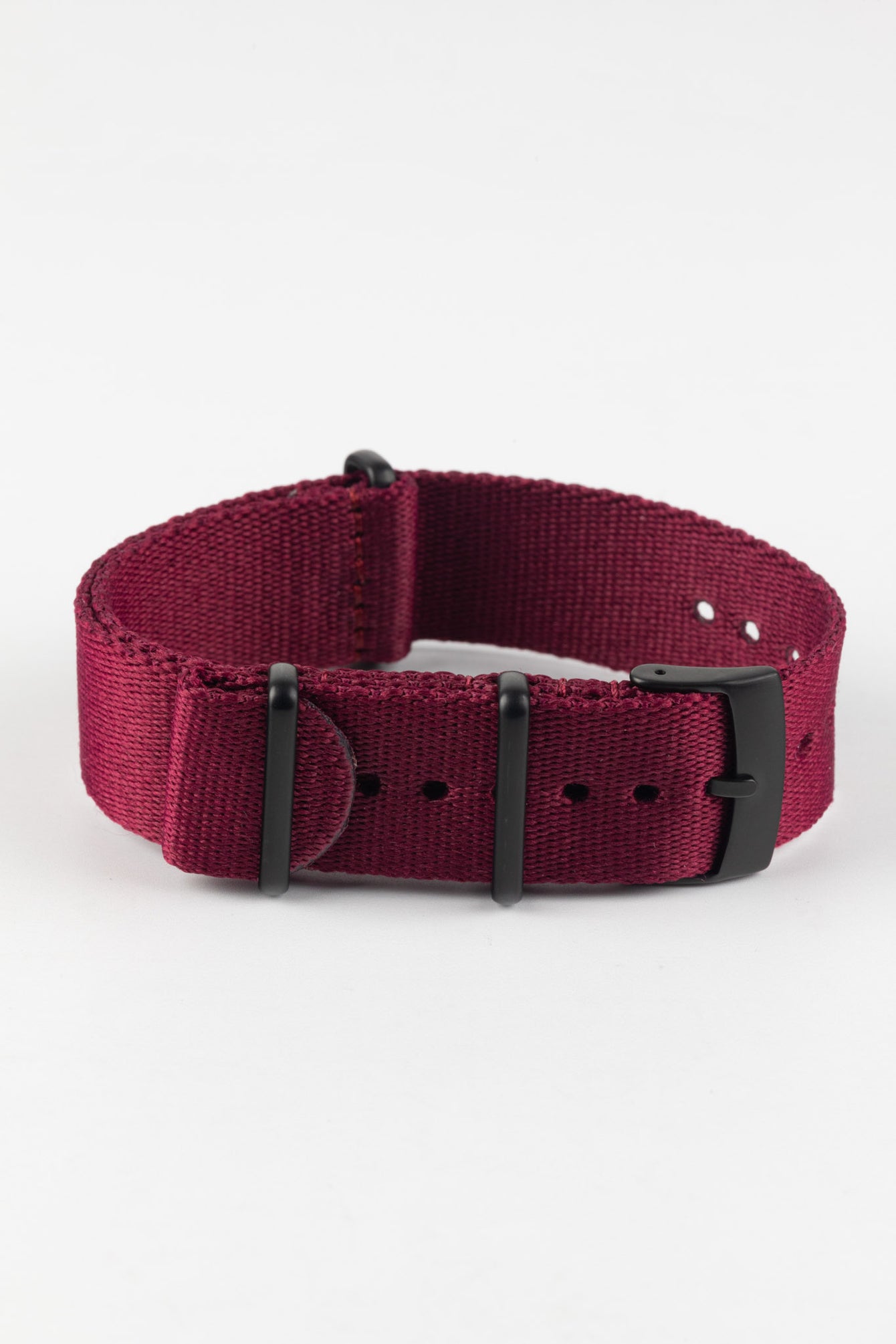 Premium Nylon Watch Strap in BURGUNDY with Black PVD Hardware