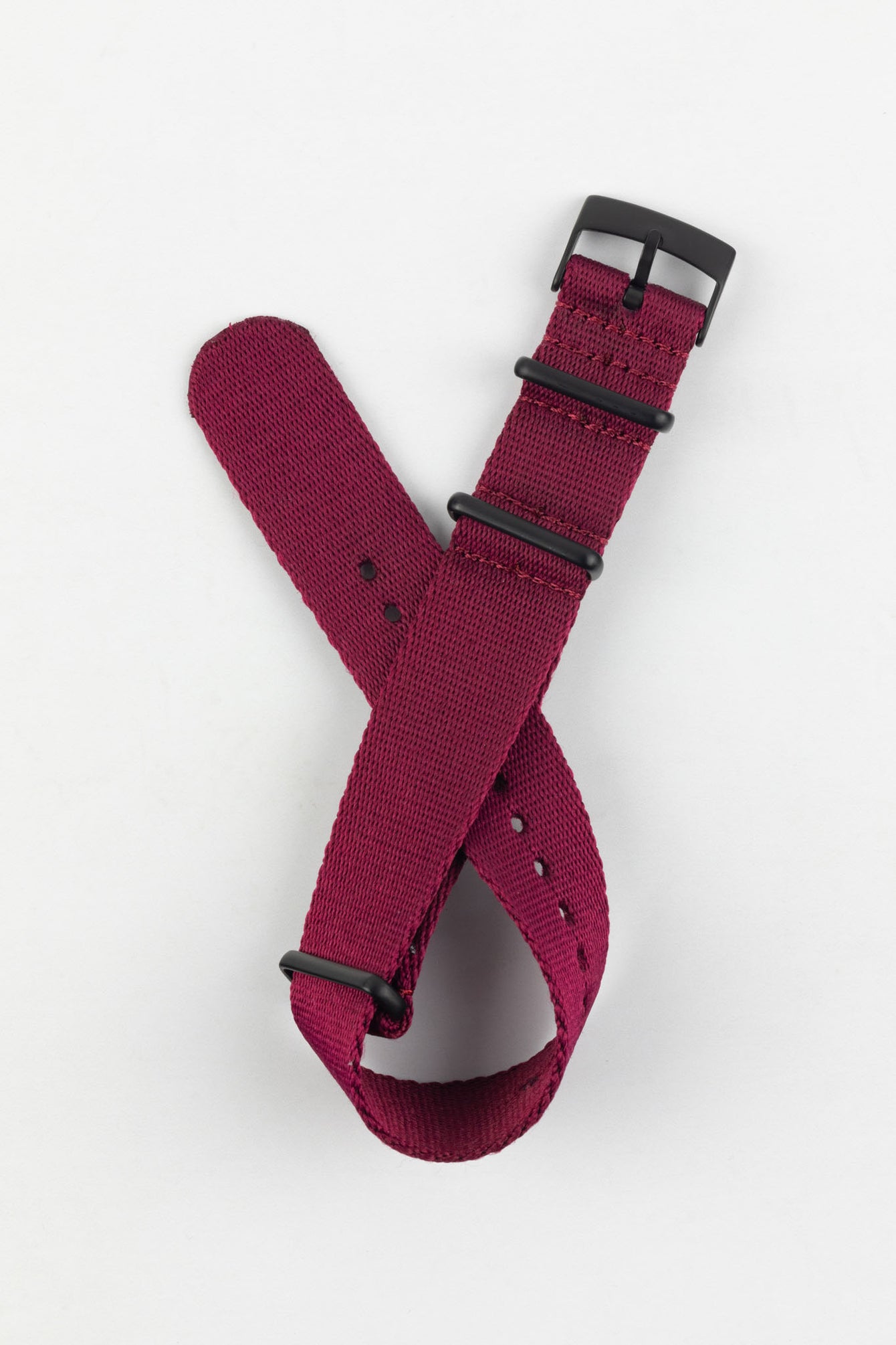 Premium Nylon Watch Strap in BURGUNDY with Black PVD Hardware