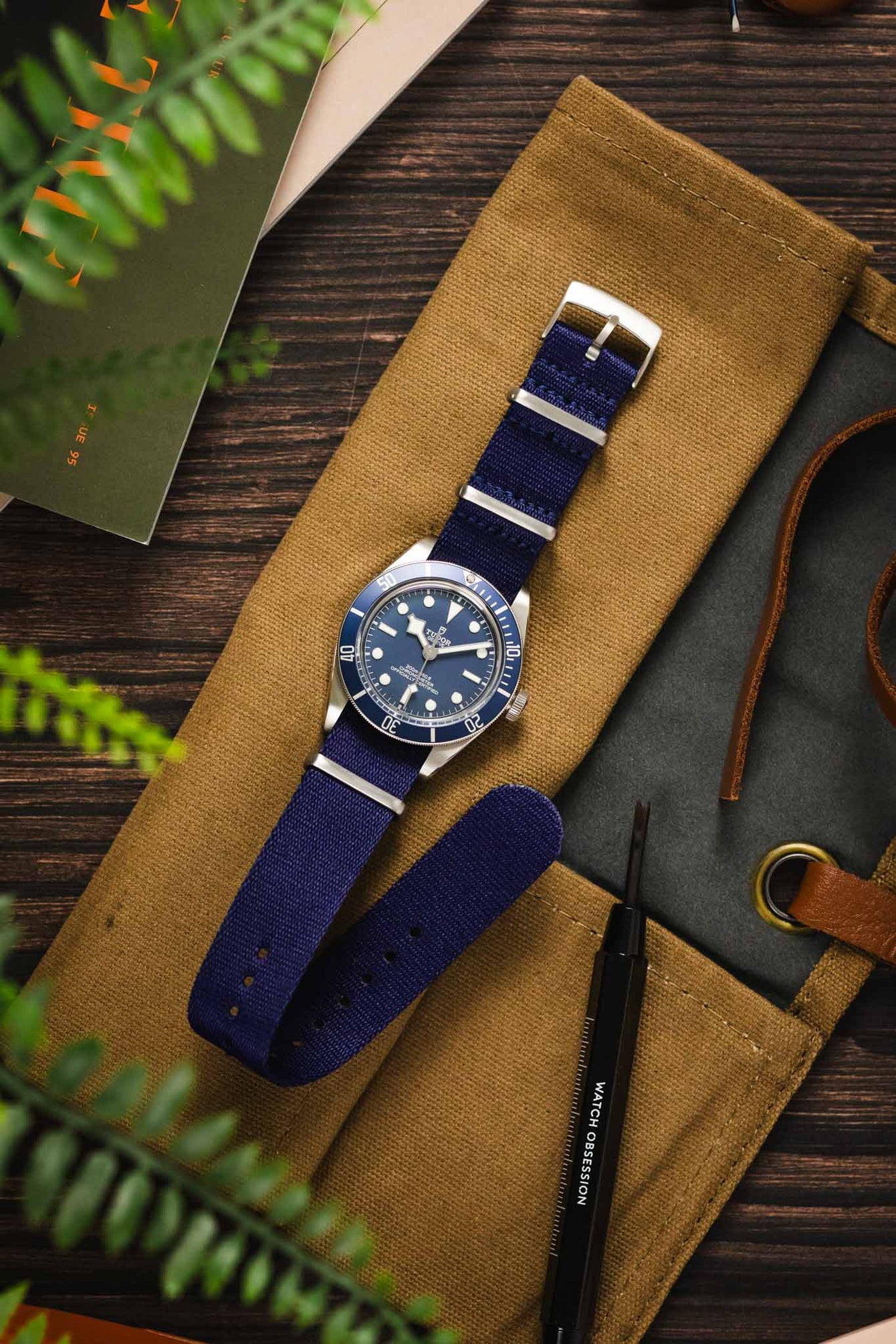 Premium Nylon Watch Strap in NAVY BLUE with Brushed Hardware