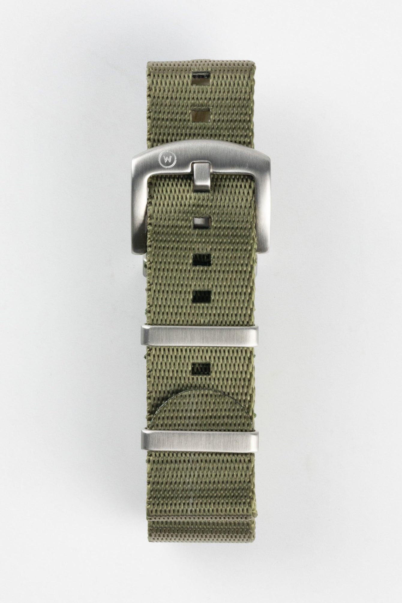 Seatbelt Nylon Watch Strap in ARMY GREEN with BRUSHED STEEL Hardware