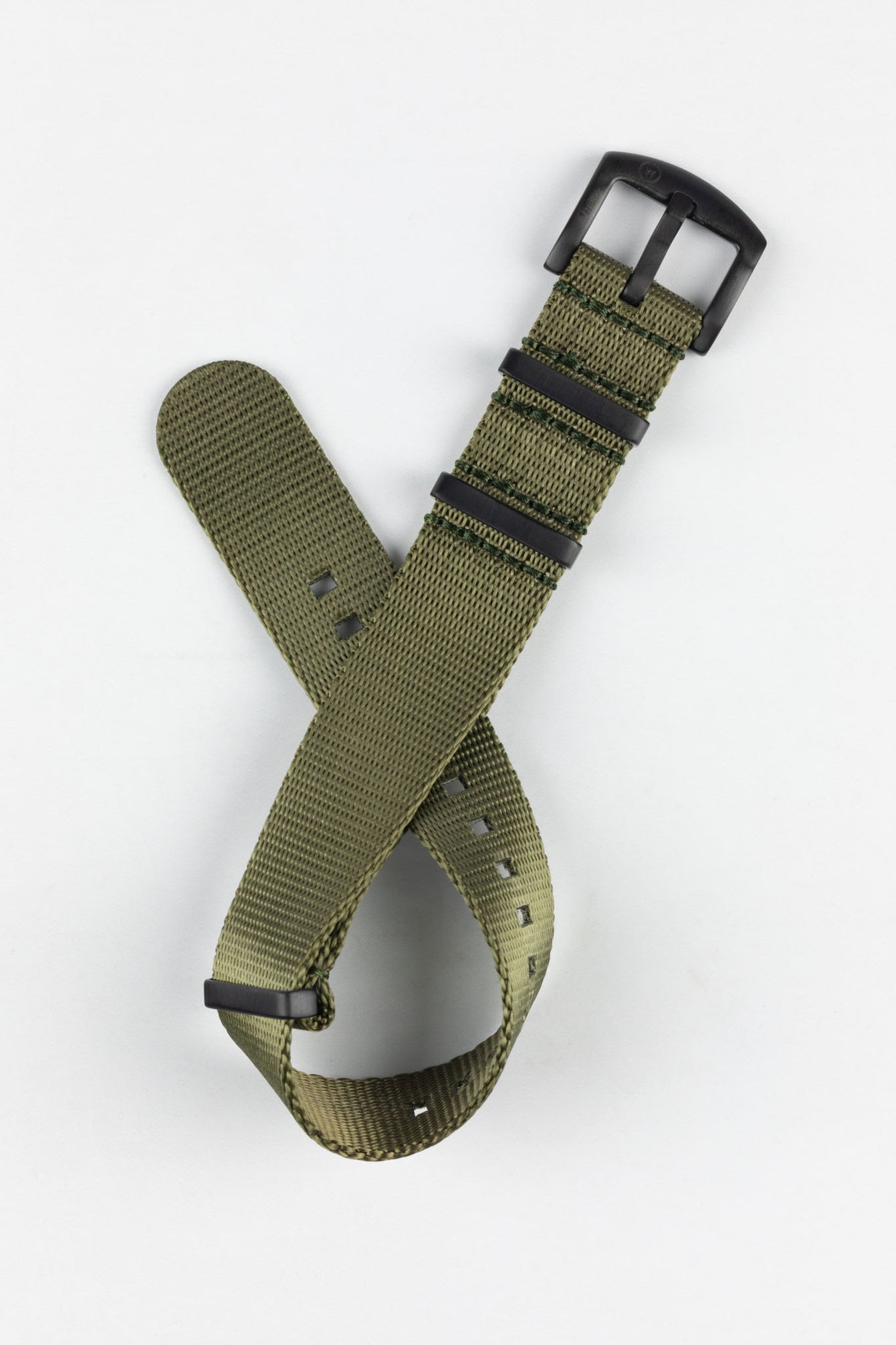 Seatbelt Nylon Watch Strap in ARMY GREEN with BLACK PVD Hardware