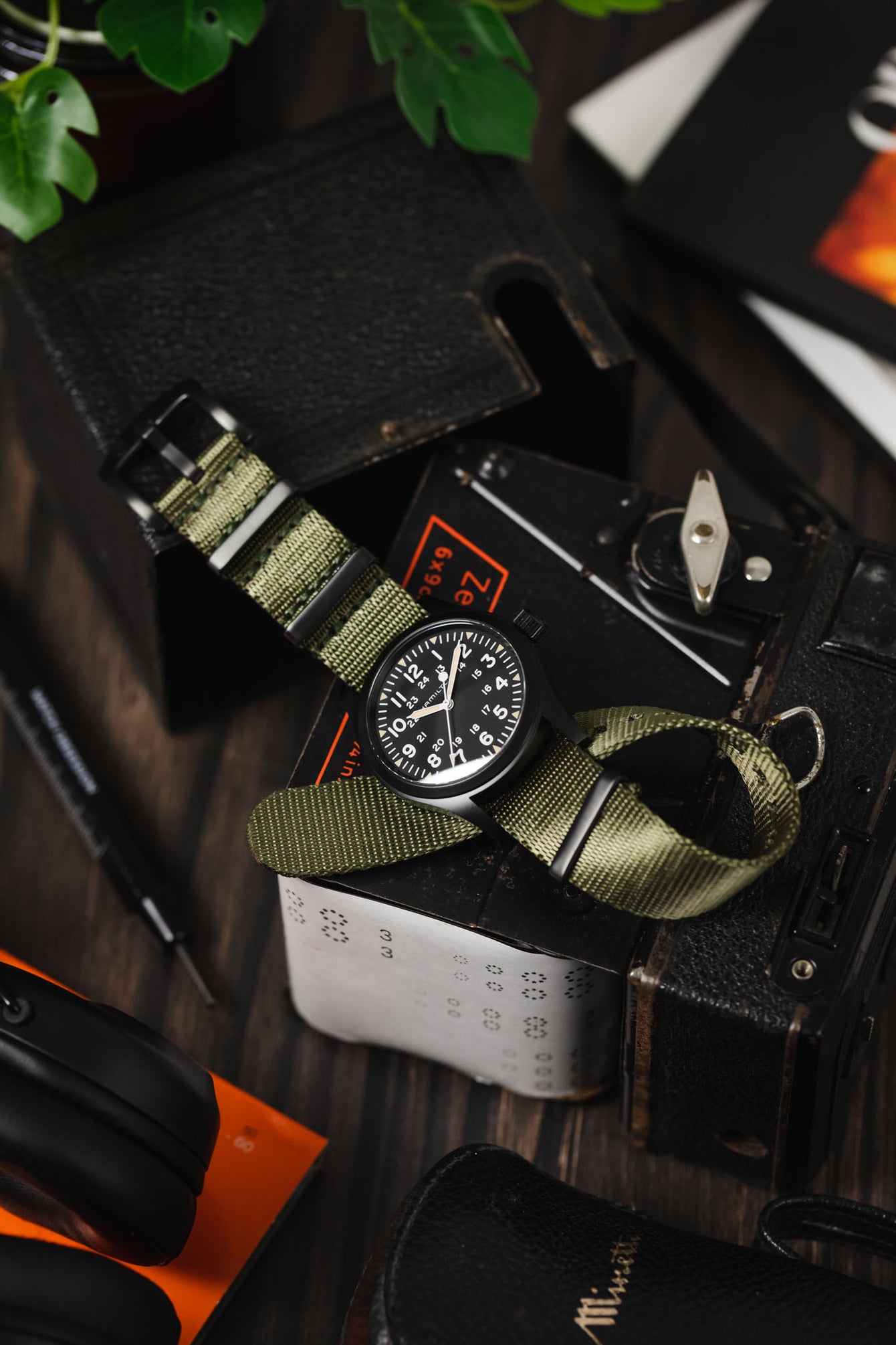 Seatbelt Nylon Watch Strap in ARMY GREEN with BLACK PVD Hardware