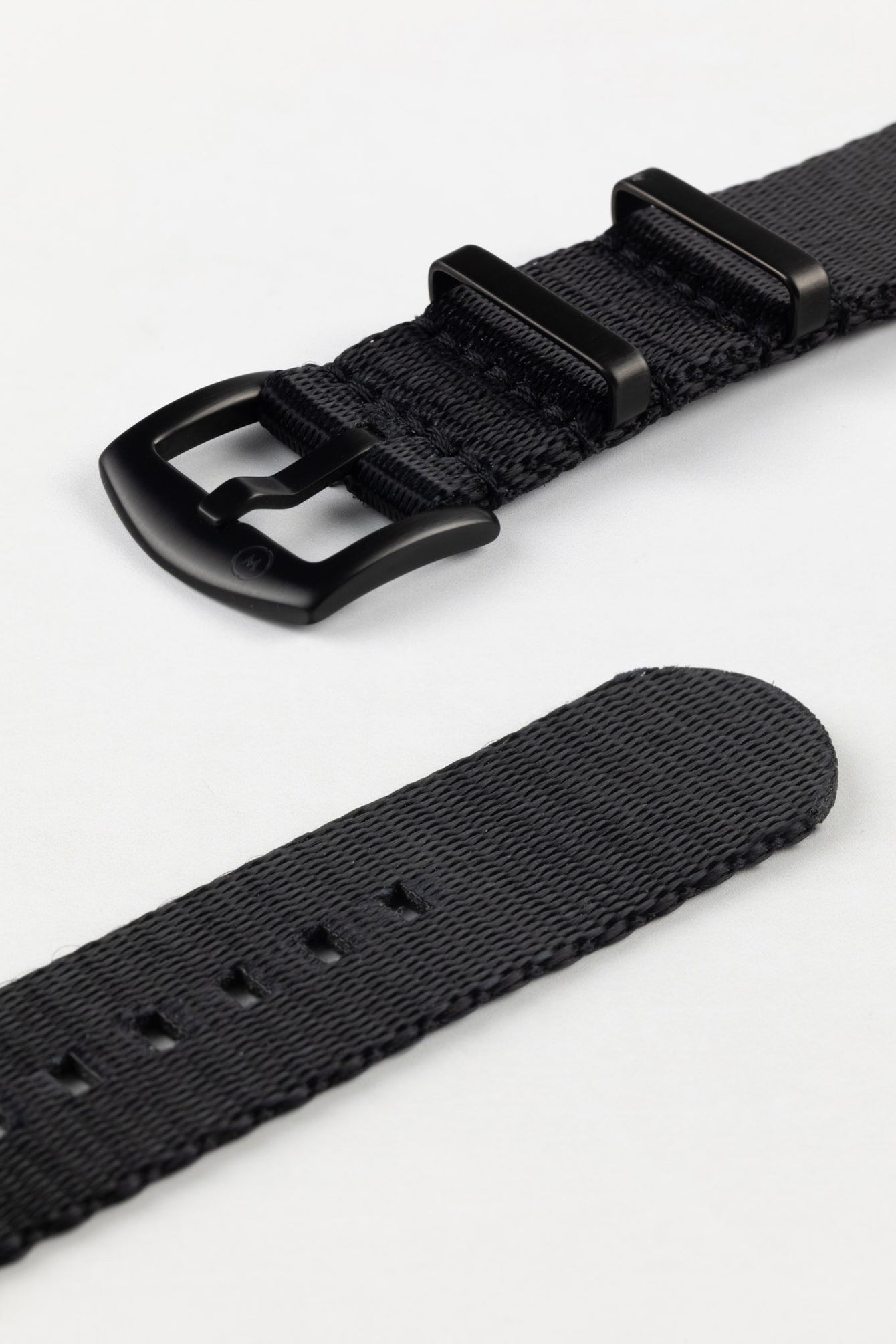 Seatbelt Nylon Watch Strap in BLACK with BLACK PVD Hardware