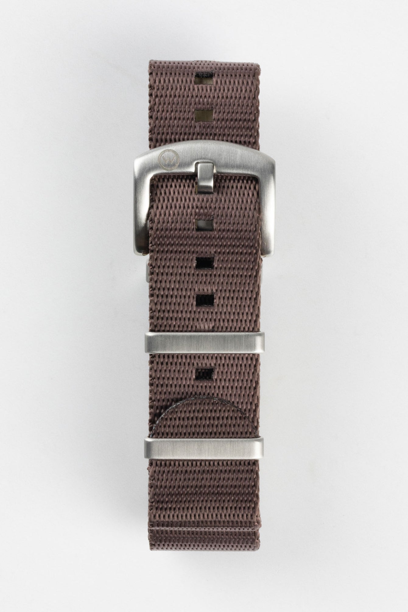 Seatbelt Nylon Watch Strap in DARK BROWN with BRUSHED STEEL Hardware