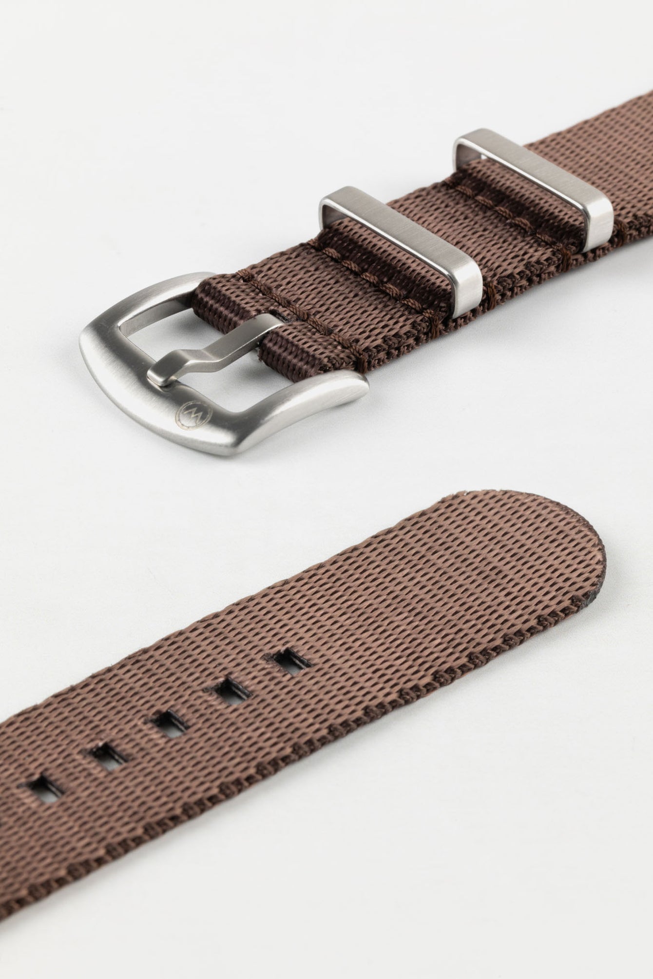 Seatbelt Nylon Watch Strap in DARK BROWN with BRUSHED STEEL Hardware