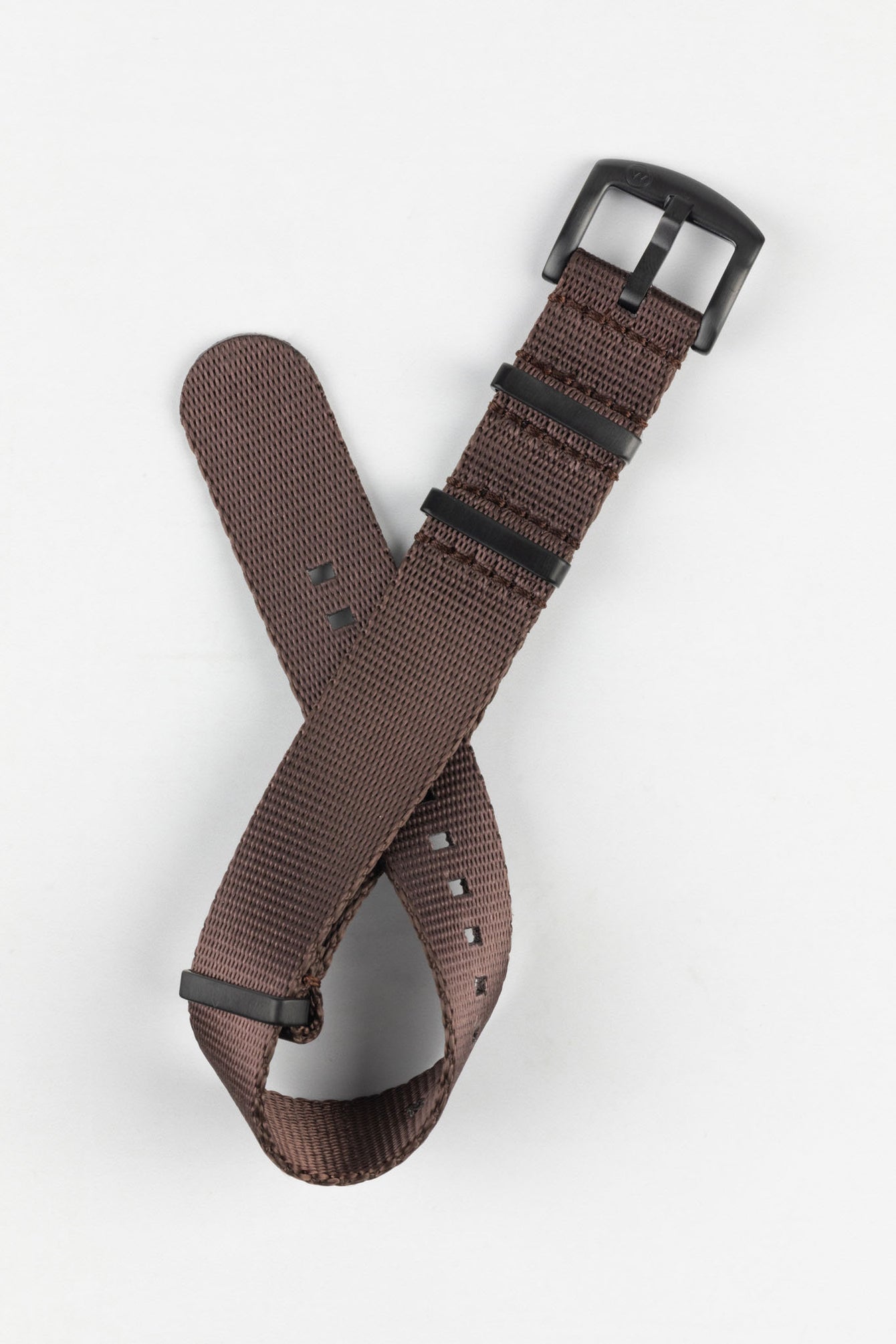 Seatbelt Nylon Watch Strap in DARK BROWN with BLACK PVD Hardware