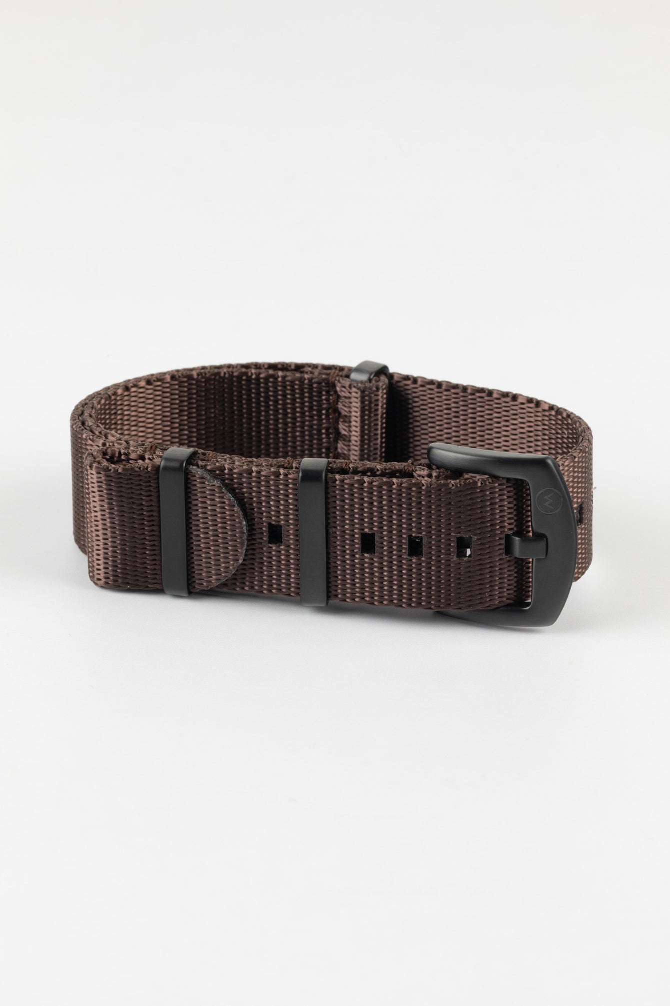 Seatbelt Nylon Watch Strap in DARK BROWN with BLACK PVD Hardware