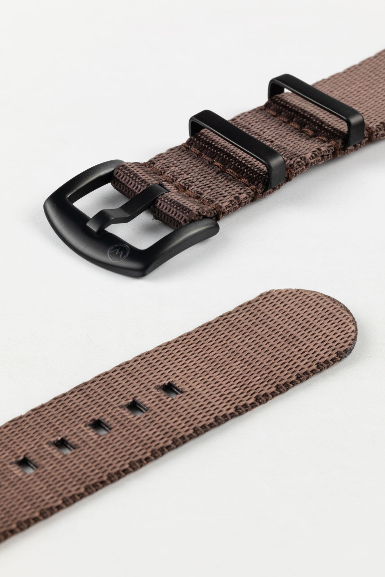 Seatbelt Nylon Watch Strap in DARK BROWN with BLACK PVD Hardware