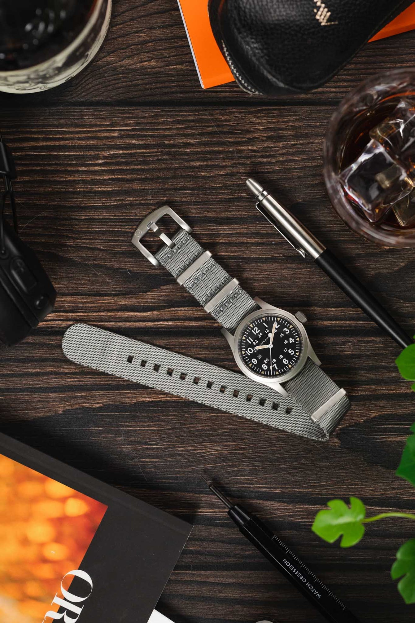 Seatbelt Nylon Watch Strap in GREY with BRUSHED STEEL Hardware