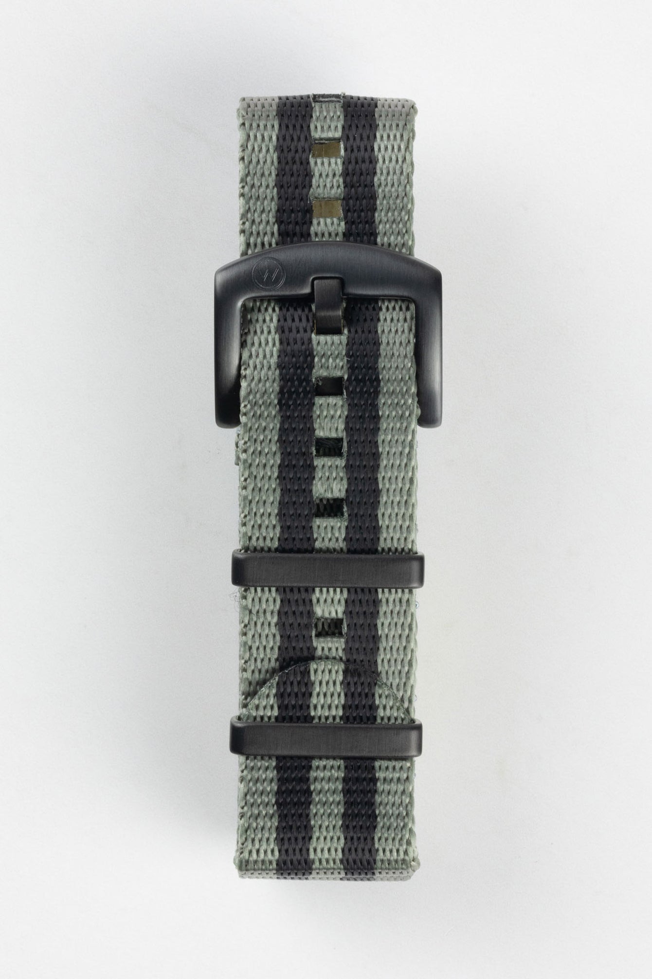 Seatbelt Nylon Watch Strap in GREY & BLACK Stripes with BLACK PVD Hardware