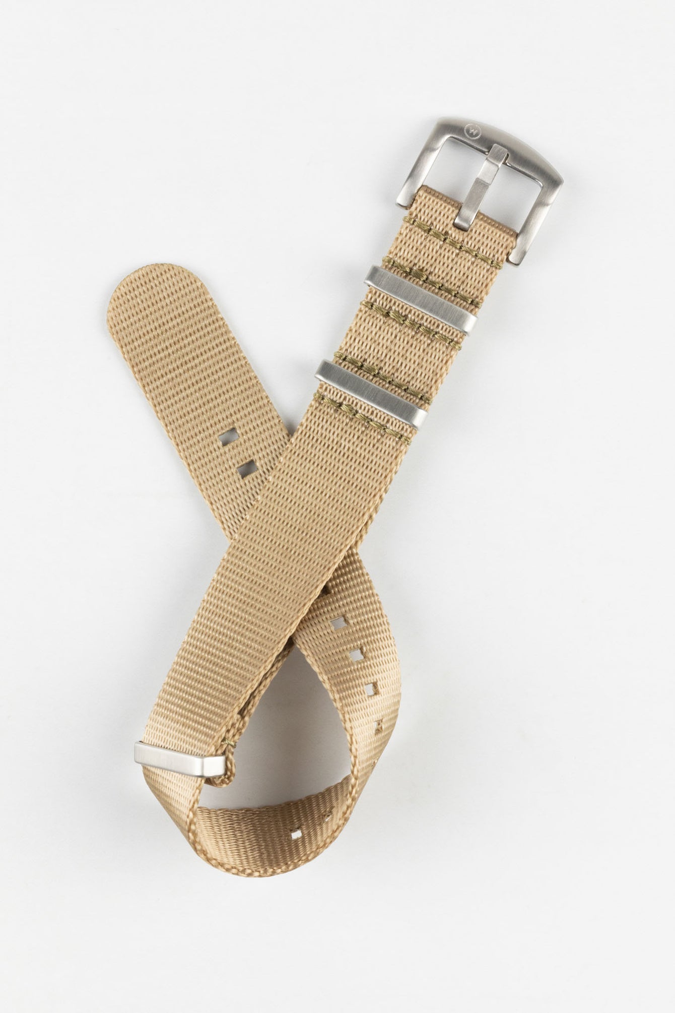 Seatbelt Nylon Watch Strap in OATMEAL with BRUSHED STEEL Hardware