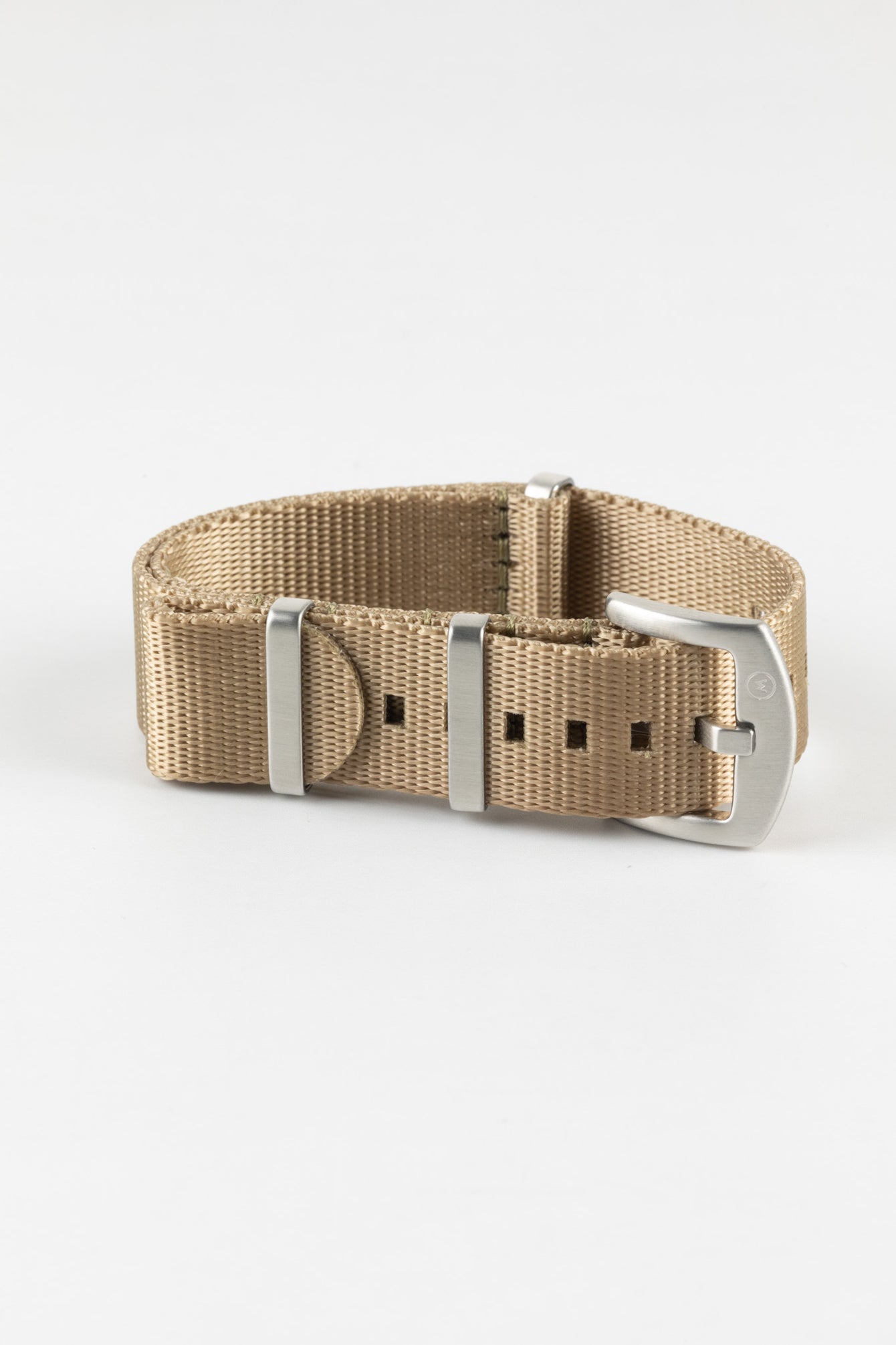 Seatbelt Nylon Watch Strap in OATMEAL with BRUSHED STEEL Hardware