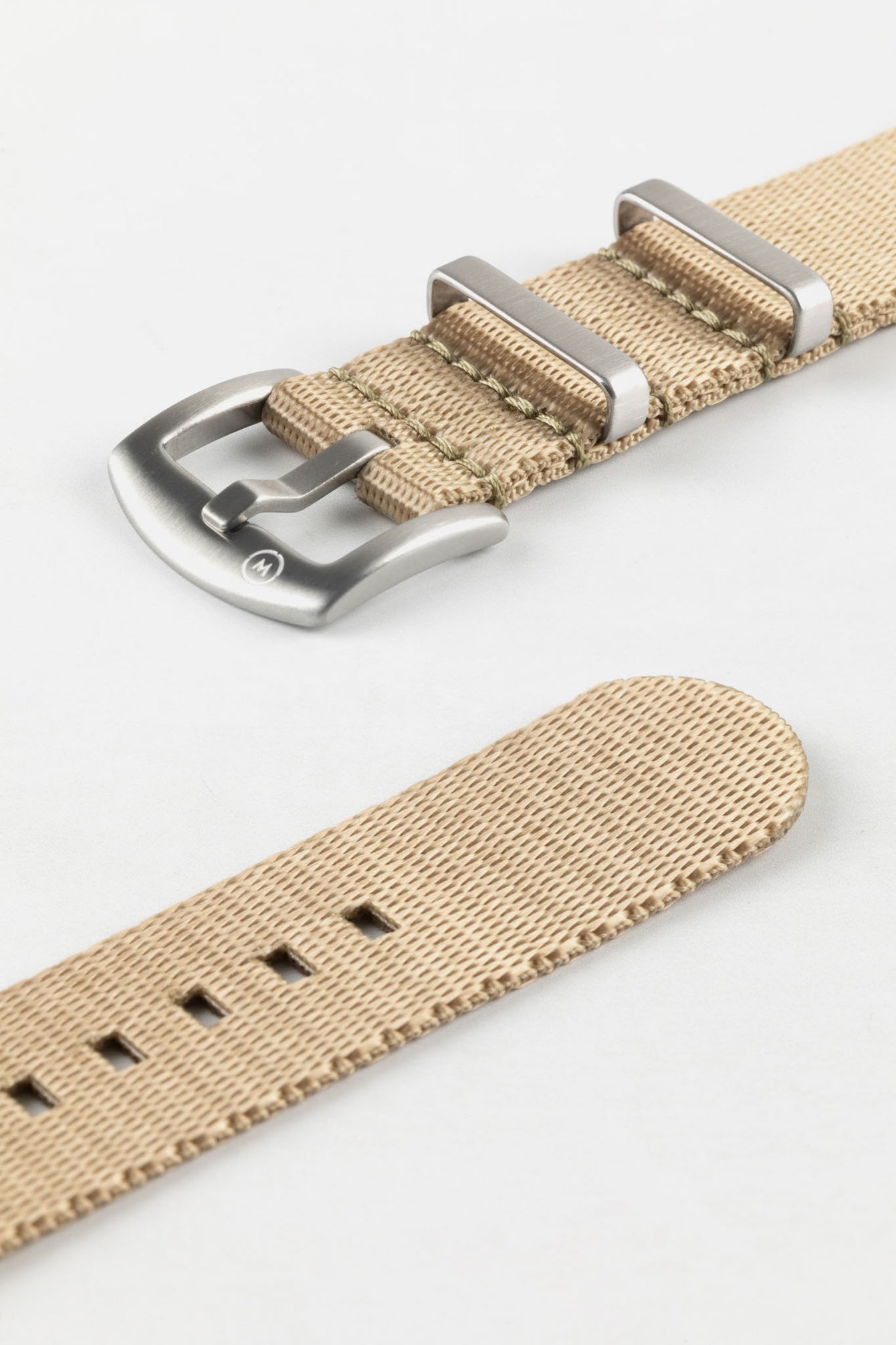 Seatbelt Nylon Watch Strap in OATMEAL with BRUSHED STEEL Hardware