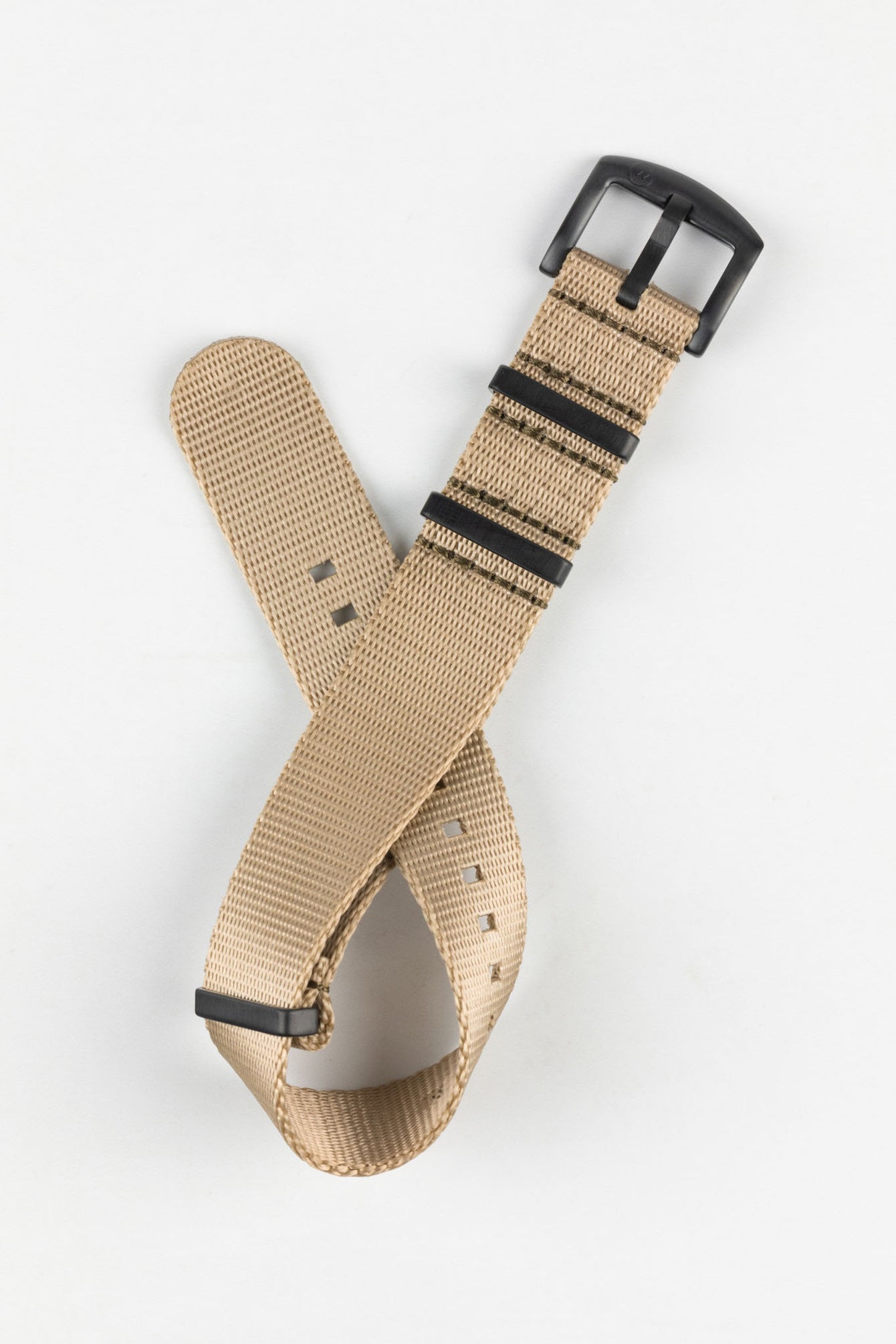 Seatbelt Nylon Watch Strap in OATMEAL with BLACK PVD Hardware