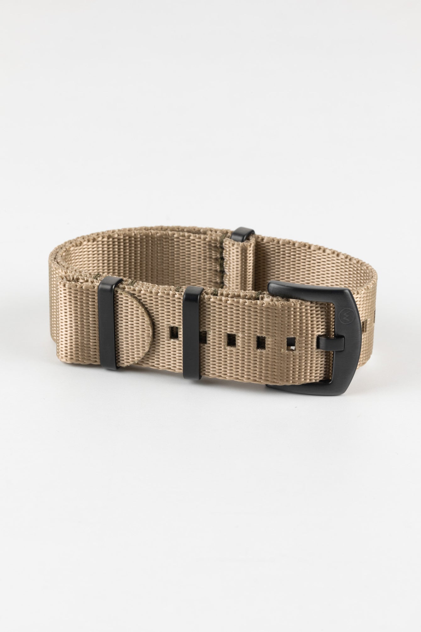 Seatbelt Nylon Watch Strap in OATMEAL with BLACK PVD Hardware