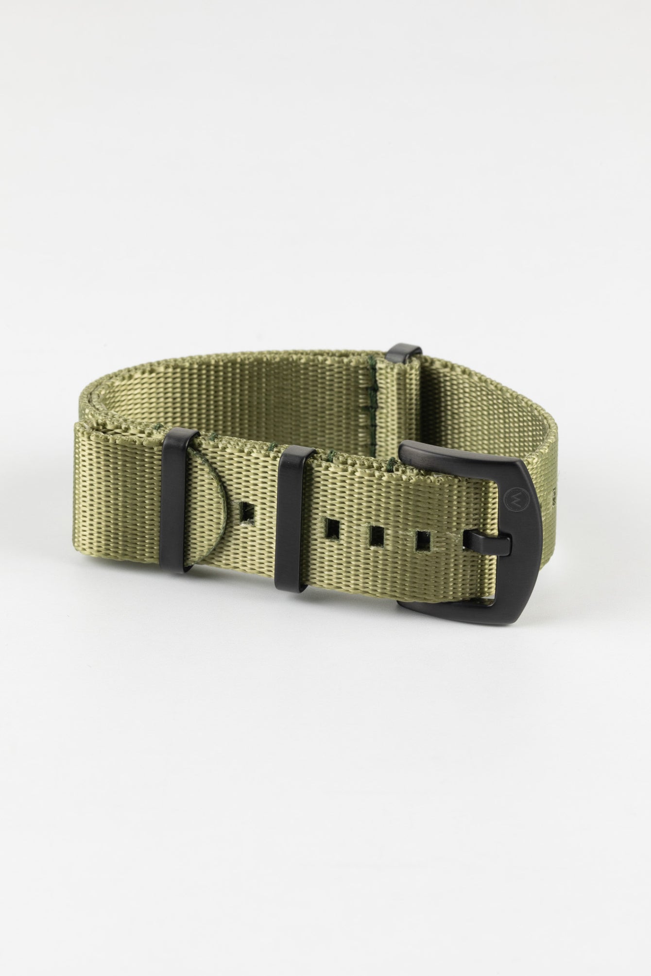 Seatbelt Nylon Watch Strap in OLIVE GREEN with BLACK PVD Hardware