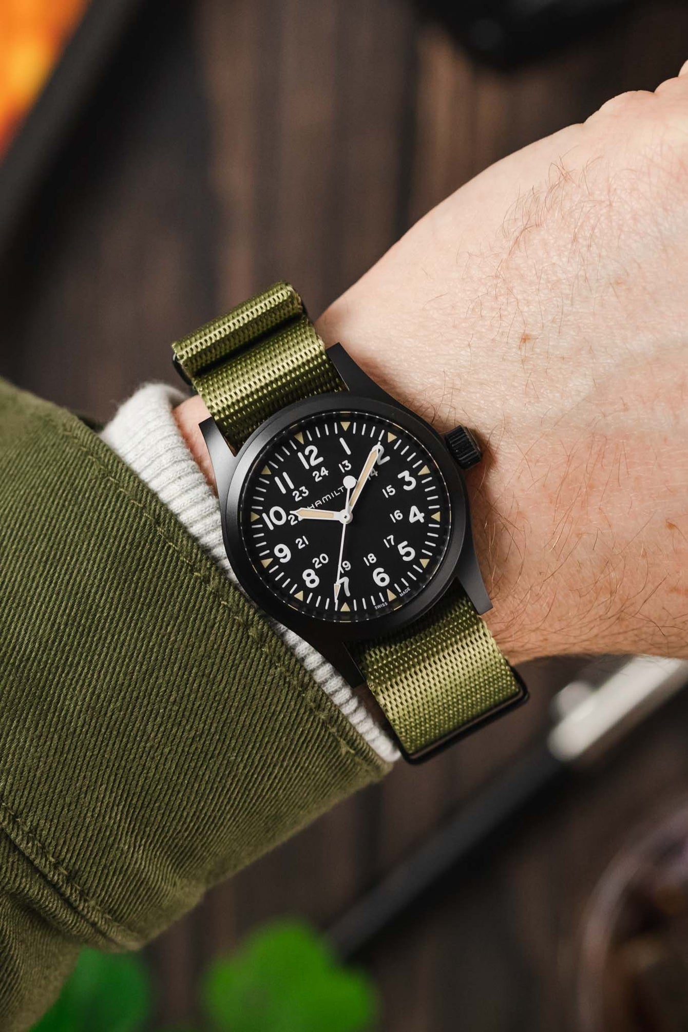 Seatbelt Nylon Watch Strap in OLIVE GREEN with BLACK PVD Hardware