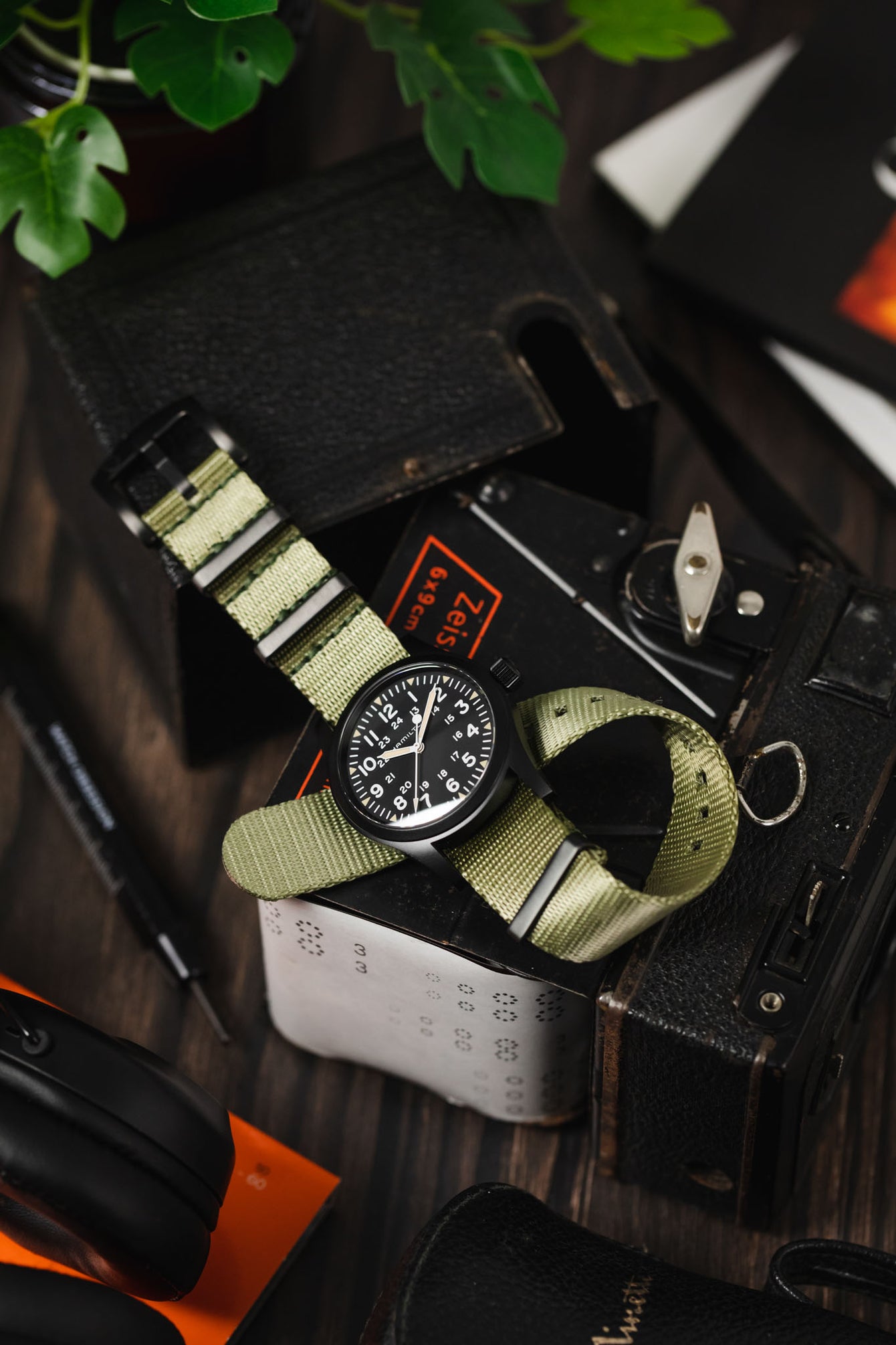 Seatbelt Nylon Watch Strap in OLIVE GREEN with BLACK PVD Hardware