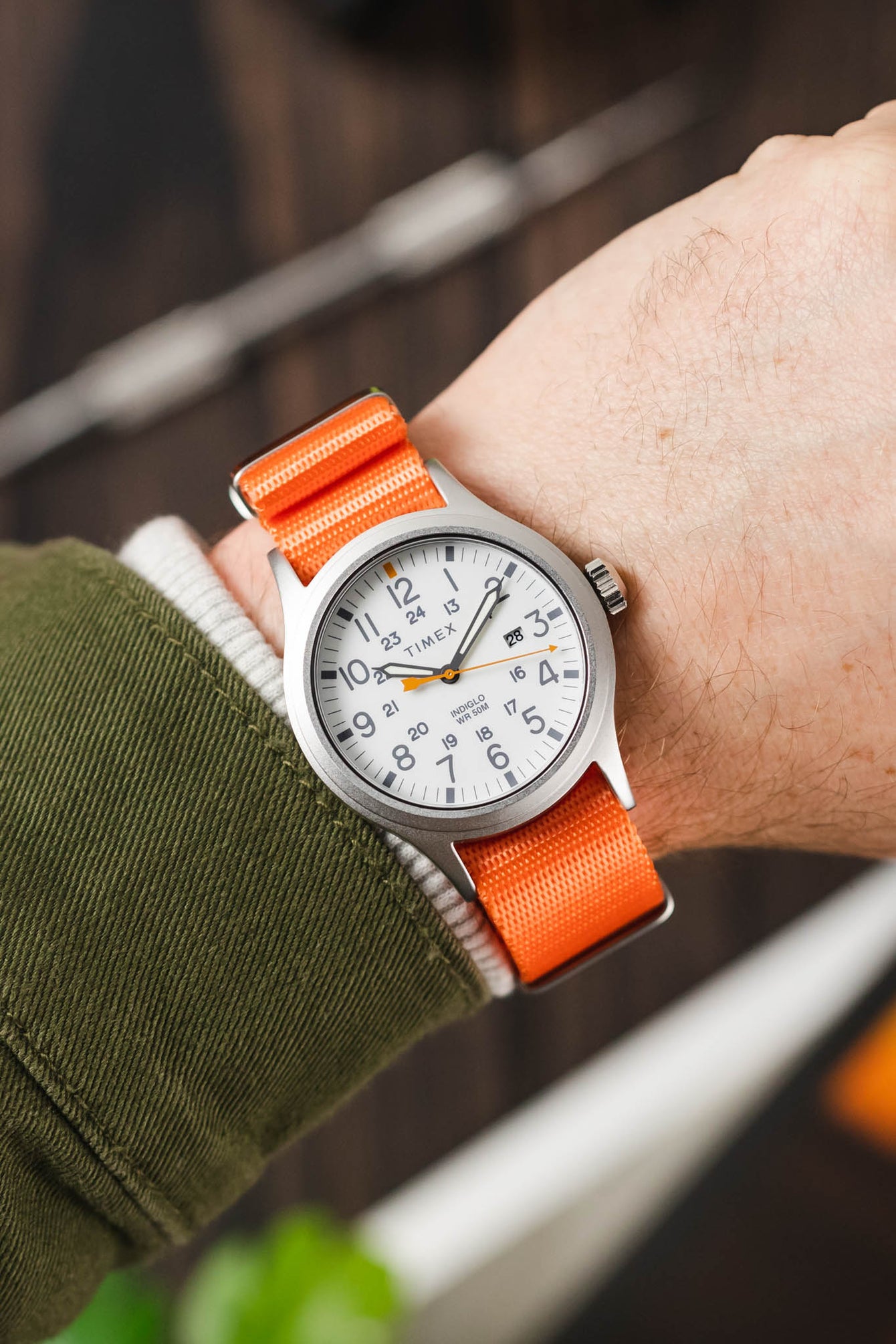 Seatbelt Nylon Watch Strap in ORANGE with BRUSHED STEEL Hardware