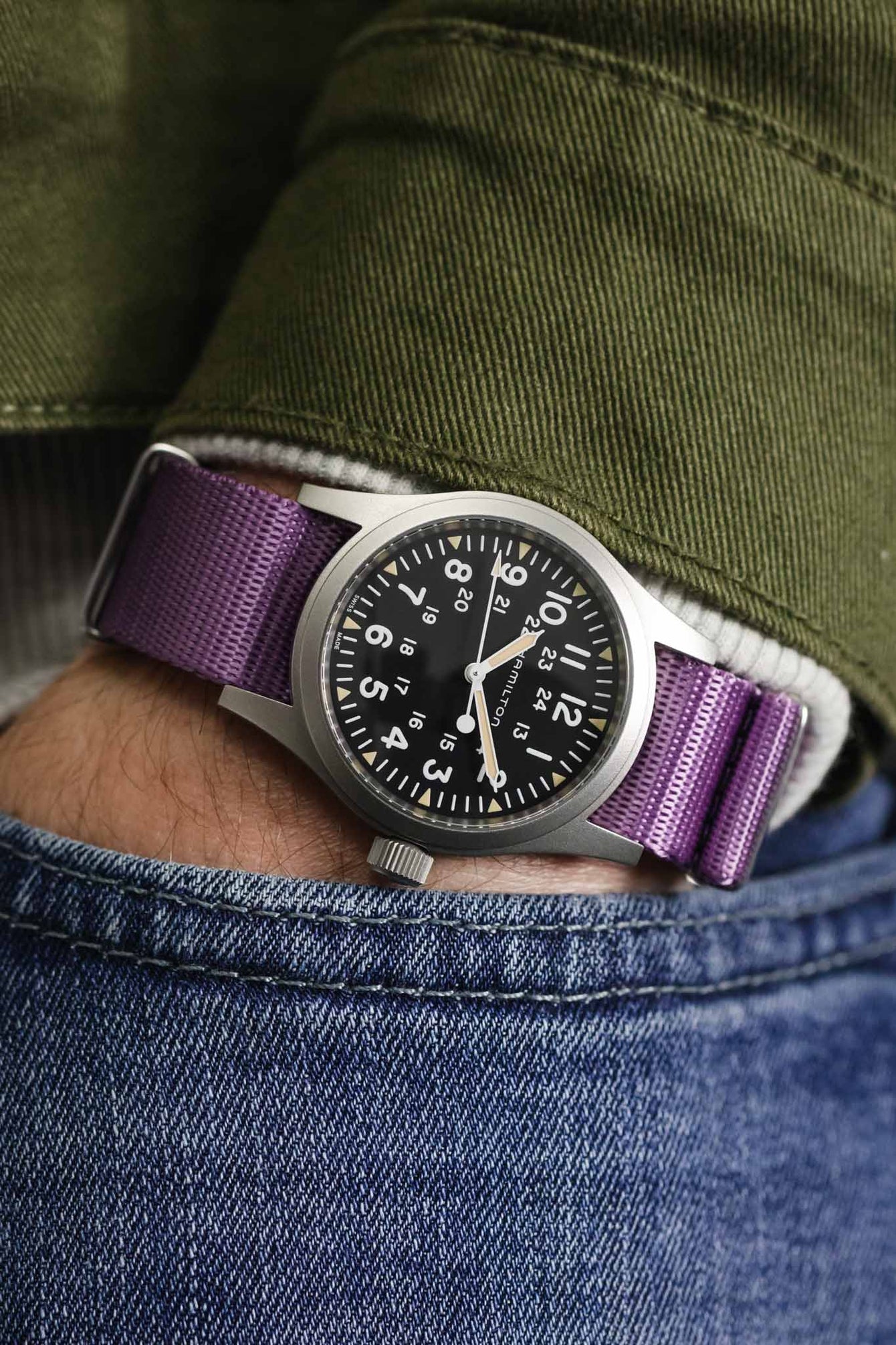 Seatbelt Nylon Watch Strap in PURPLE with BRUSHED STEEL Hardware