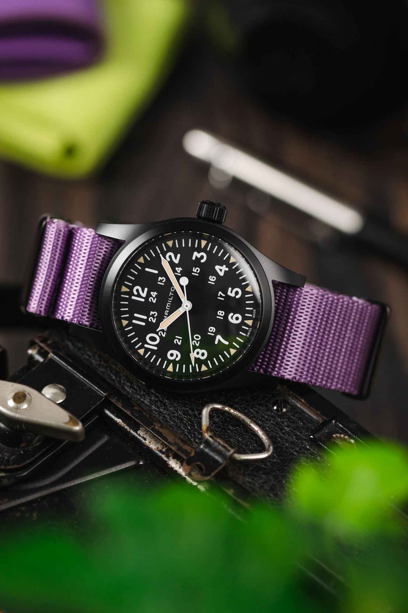 Seatbelt Nylon Watch Strap in PURPLE with BLACK PVD Hardware