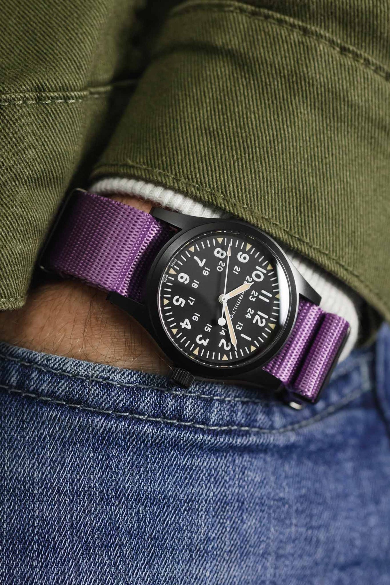 Seatbelt Nylon Watch Strap in PURPLE with BLACK PVD Hardware