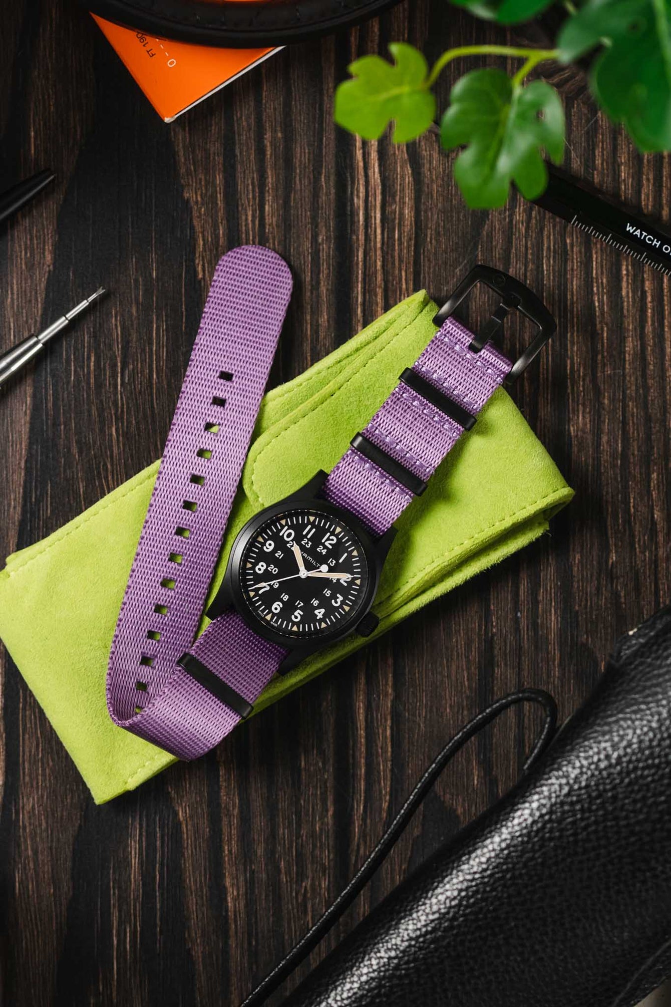 Seatbelt Nylon Watch Strap in PURPLE with BLACK PVD Hardware