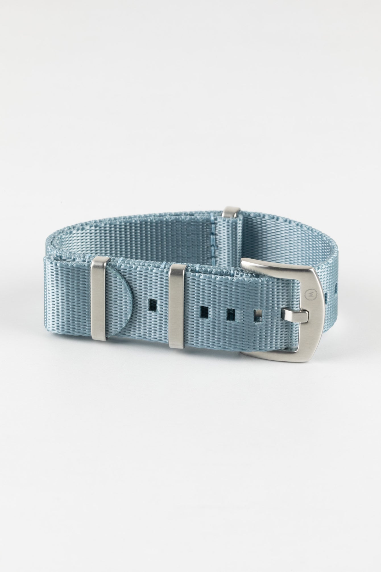 Nylon Seatbelt One-Piece Watch Strap in SKY BLUE with BRUSHED STEEL Hardware