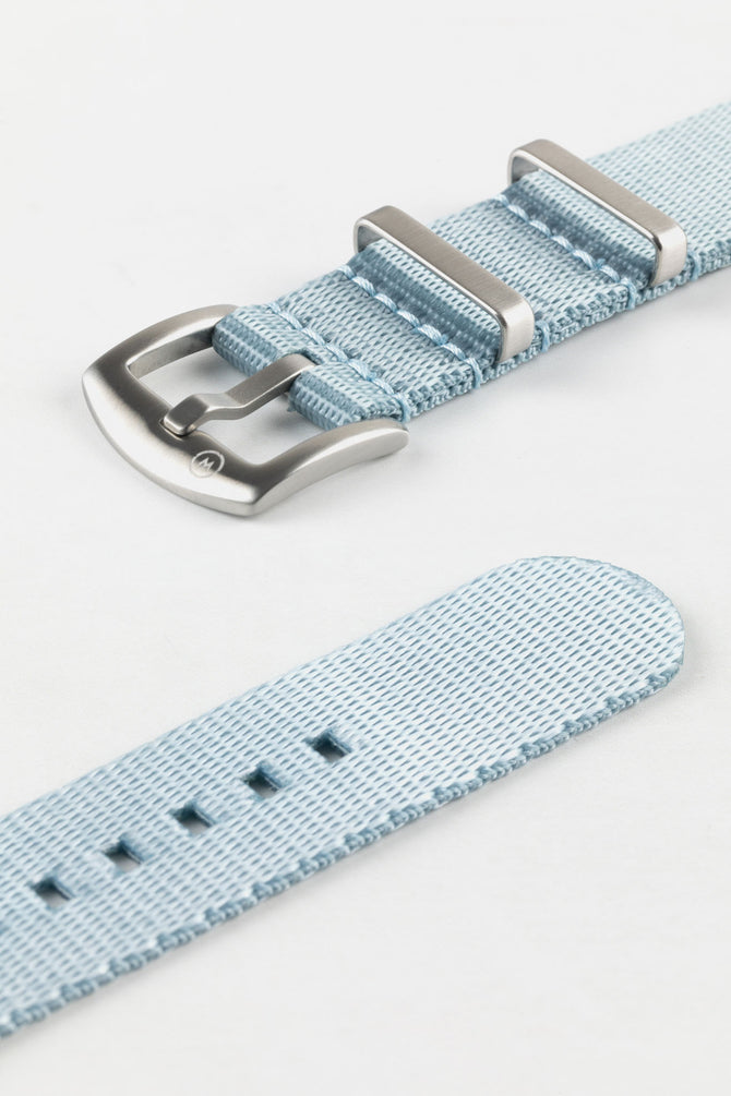 Nylon Seatbelt One-Piece Watch Strap in SKY BLUE with BRUSHED STEEL Hardware