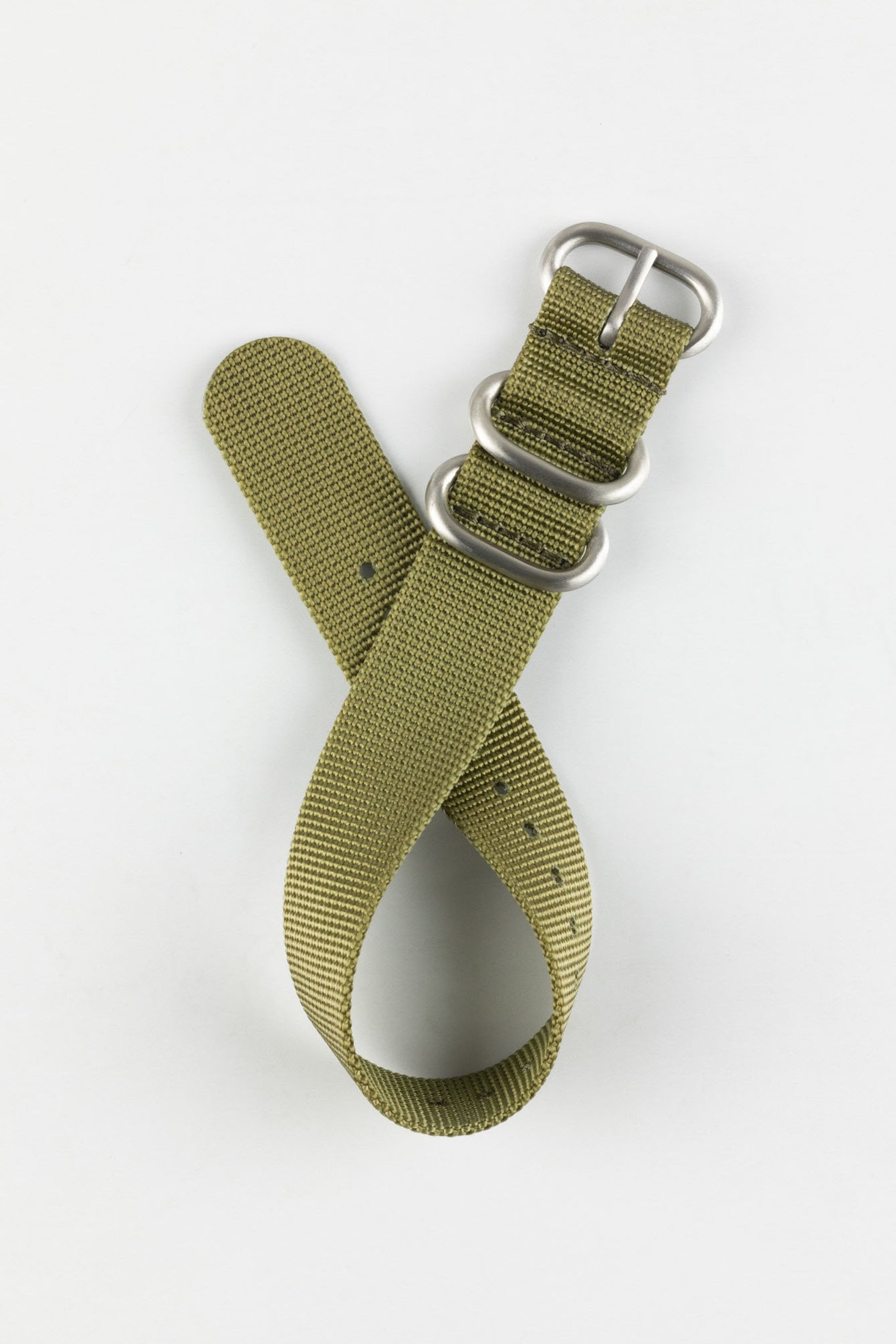 ZULU Nylon Watch Strap with 3 Steel Rings in OLIVE GREEN