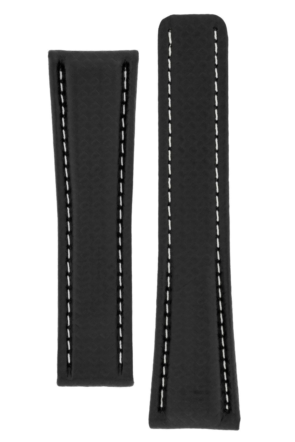 Breitling-Style Carbon-Embossed Leather Deployment Watch Strap in Black