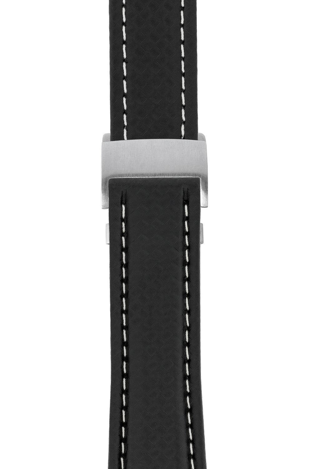 Breitling-Style Carbon-Embossed Leather Deployment Watch Strap in Black (with Brushed Silver Deployment Clasp)