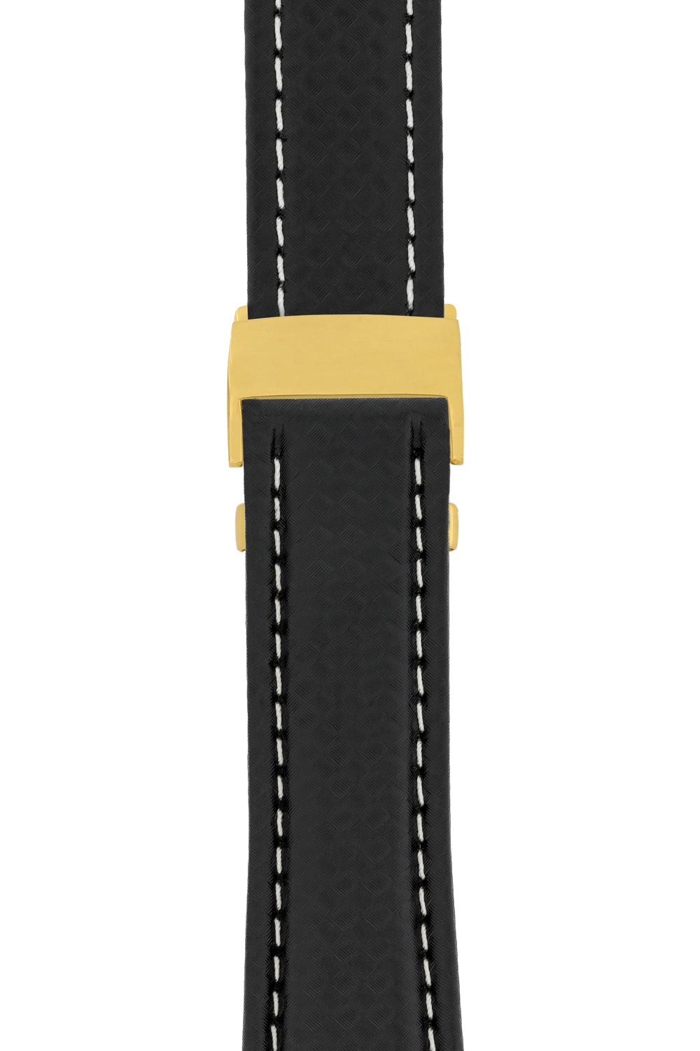 Breitling-Style Carbon-Embossed Leather Deployment Watch Strap in Black (with Polished Gold Deployment Clasp)