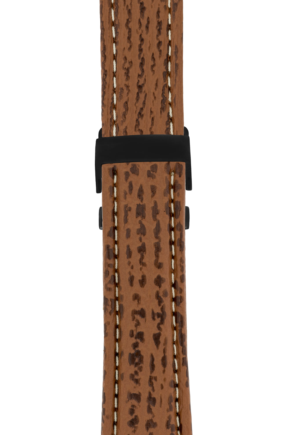 Breitling-Style Sharkskin Leather Deployment Watch Strap in Gold Brown (with Black PVD-Coated Deployment Clasp)