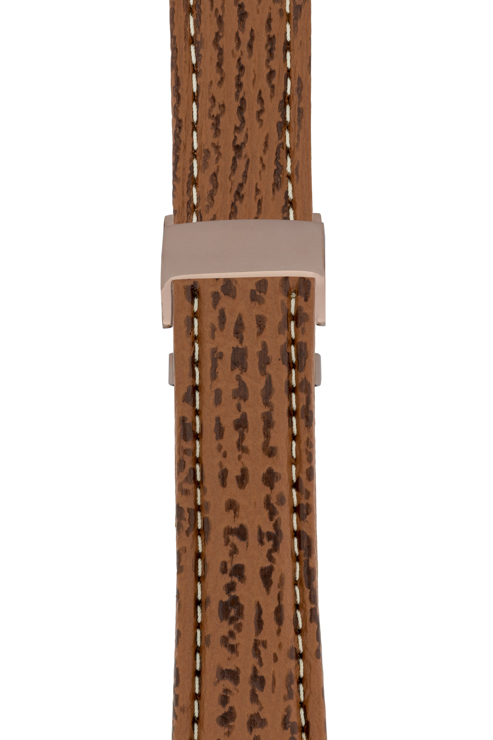 Breitling-Style Sharkskin Leather Deployment Watch Strap in Gold Brown (with Polished Rose Gold Deployment Clasp)