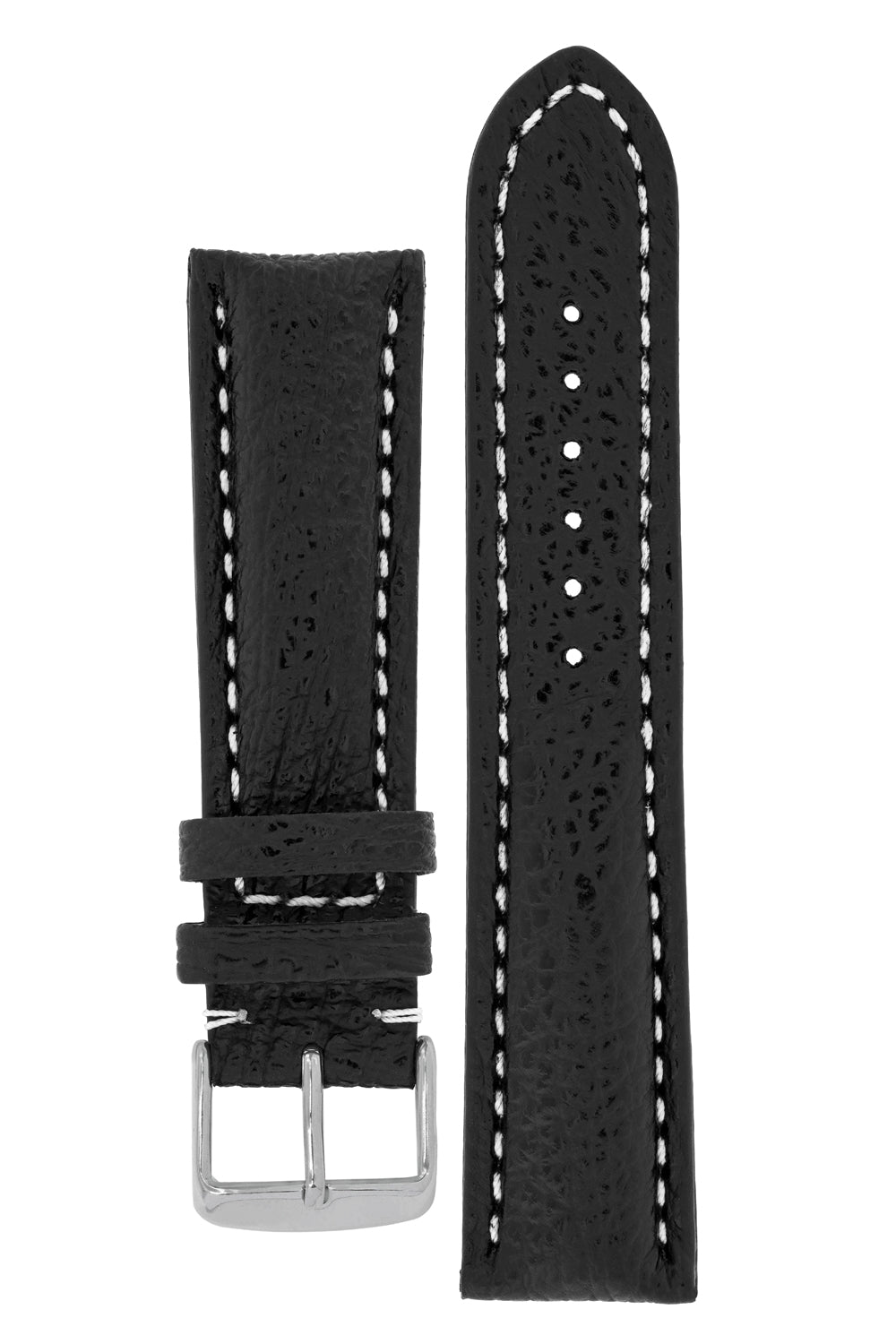 Breitling-Style Sharkskin Leather Watch Strap with Buckle in Black