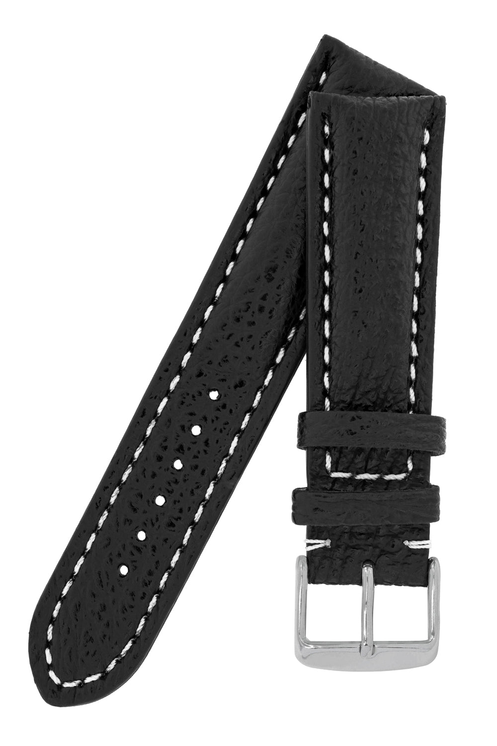 Breitling-Style Sharkskin Leather Watch Strap with Buckle in Black