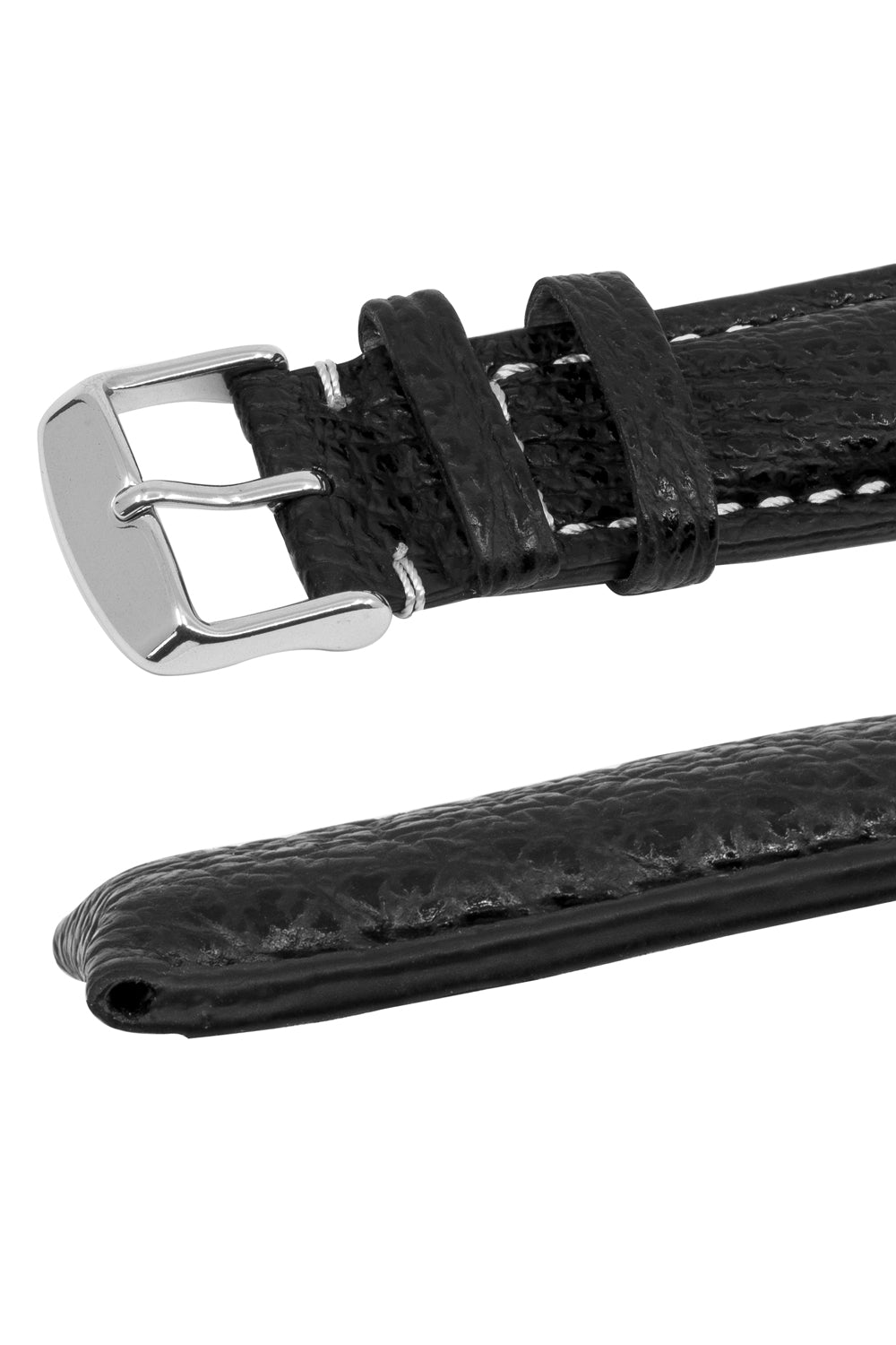 Breitling-Style Sharkskin Leather Watch Strap with Buckle in Black